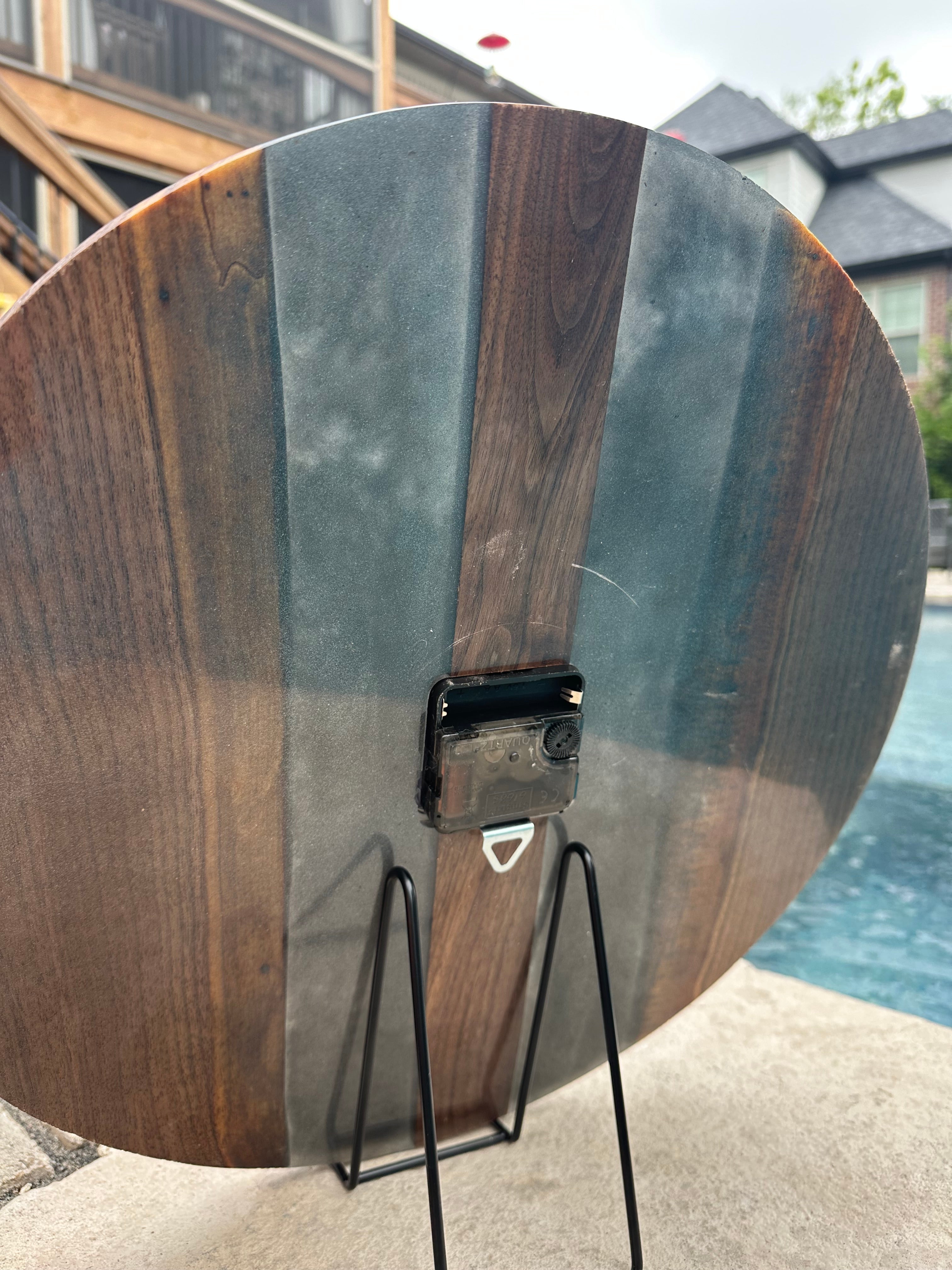Handcrafted Round Wood and Resin Wall Clock - Bronze