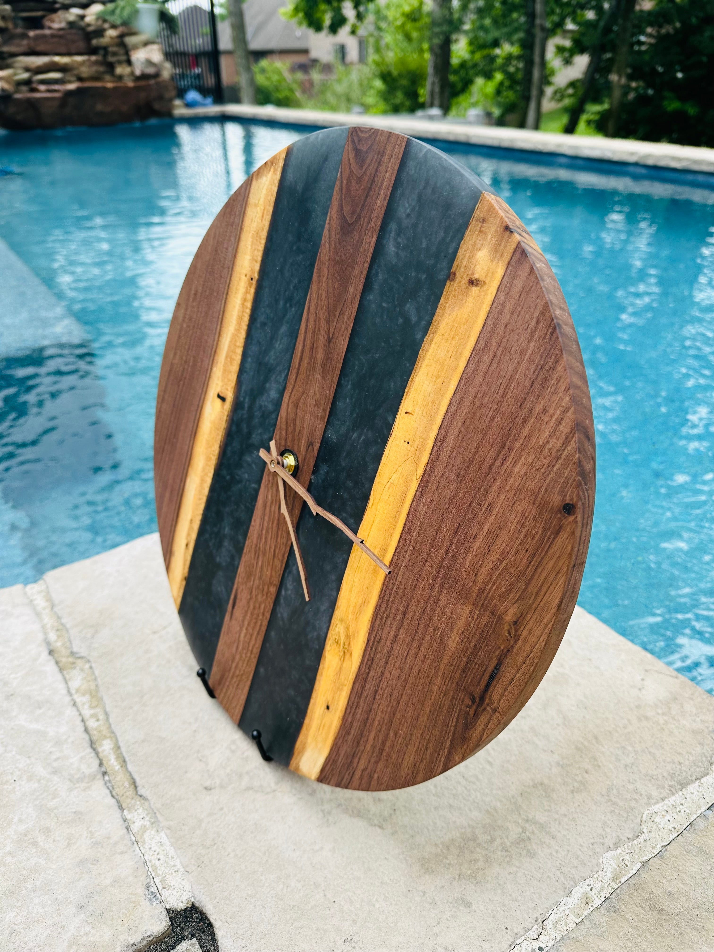Handcrafted Round Wood and Resin Wall Clock - Bronze