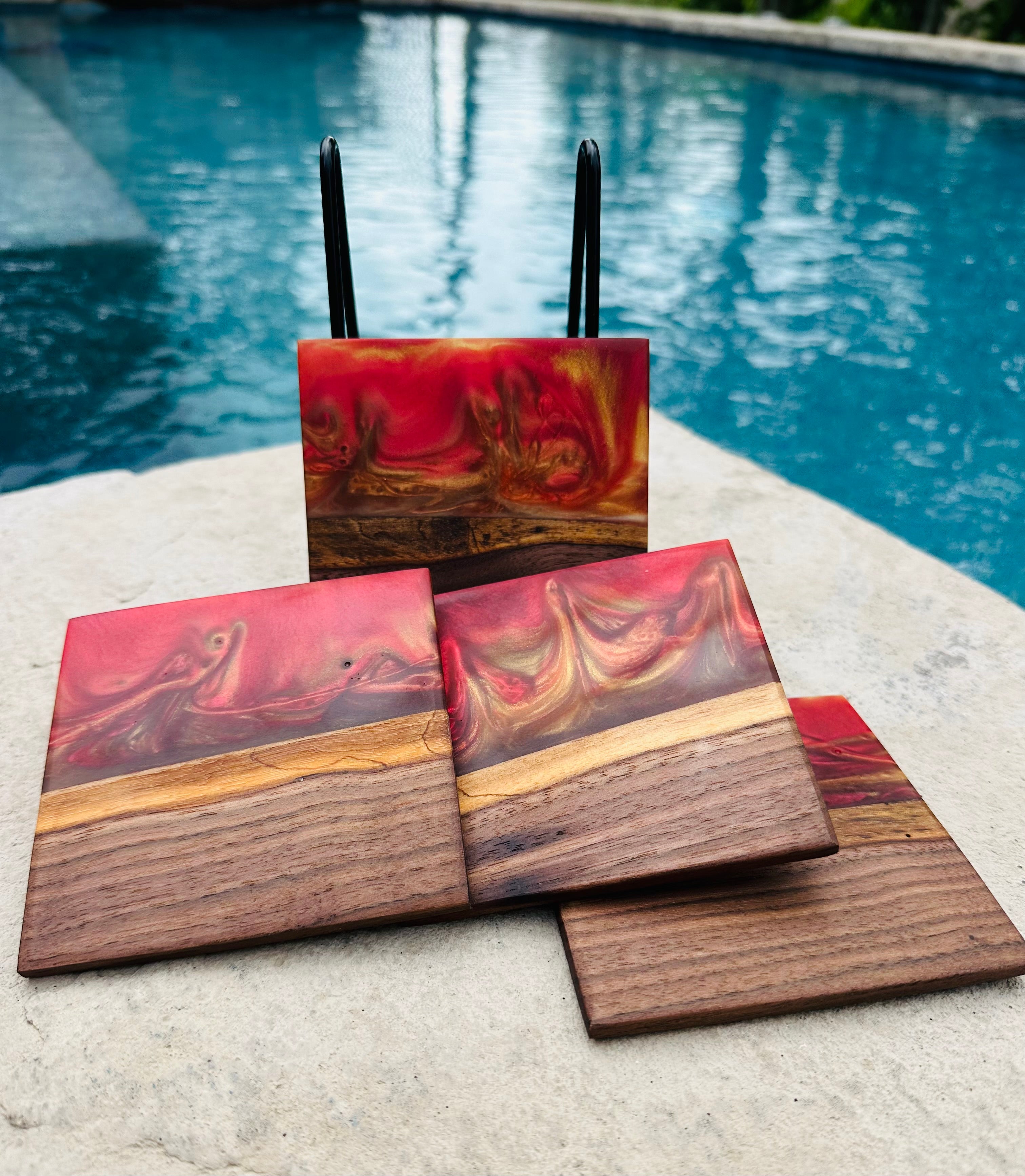 Black Walnut and Resin Coasters, Set of 4
