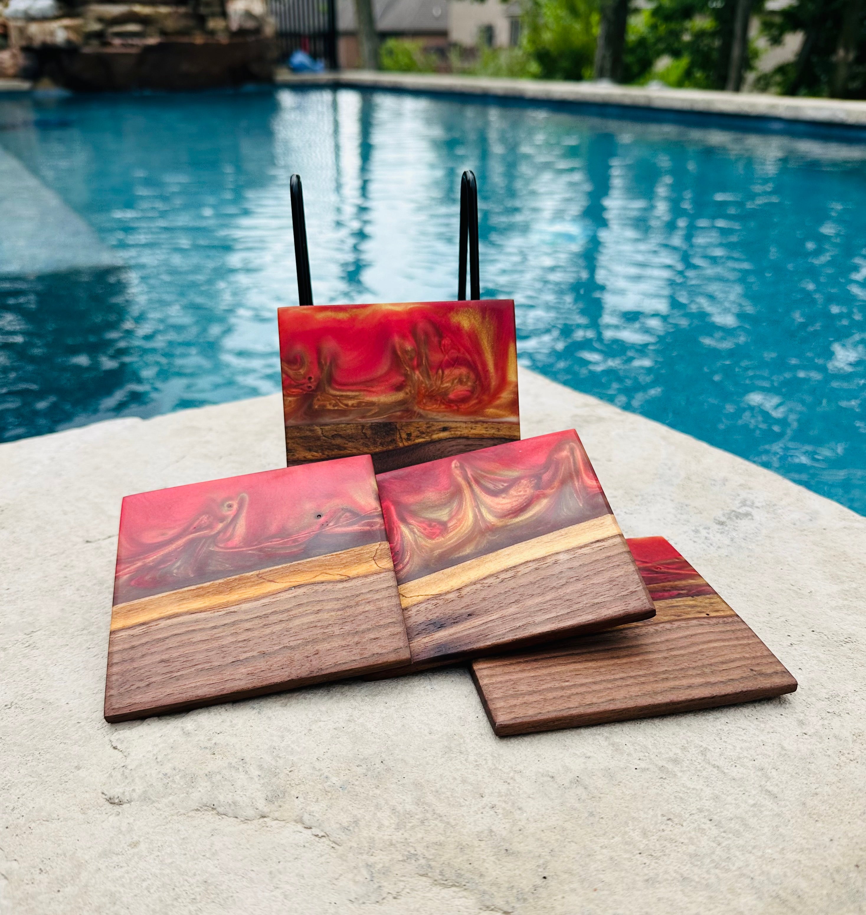 Black Walnut and Resin Coasters, Set of 4