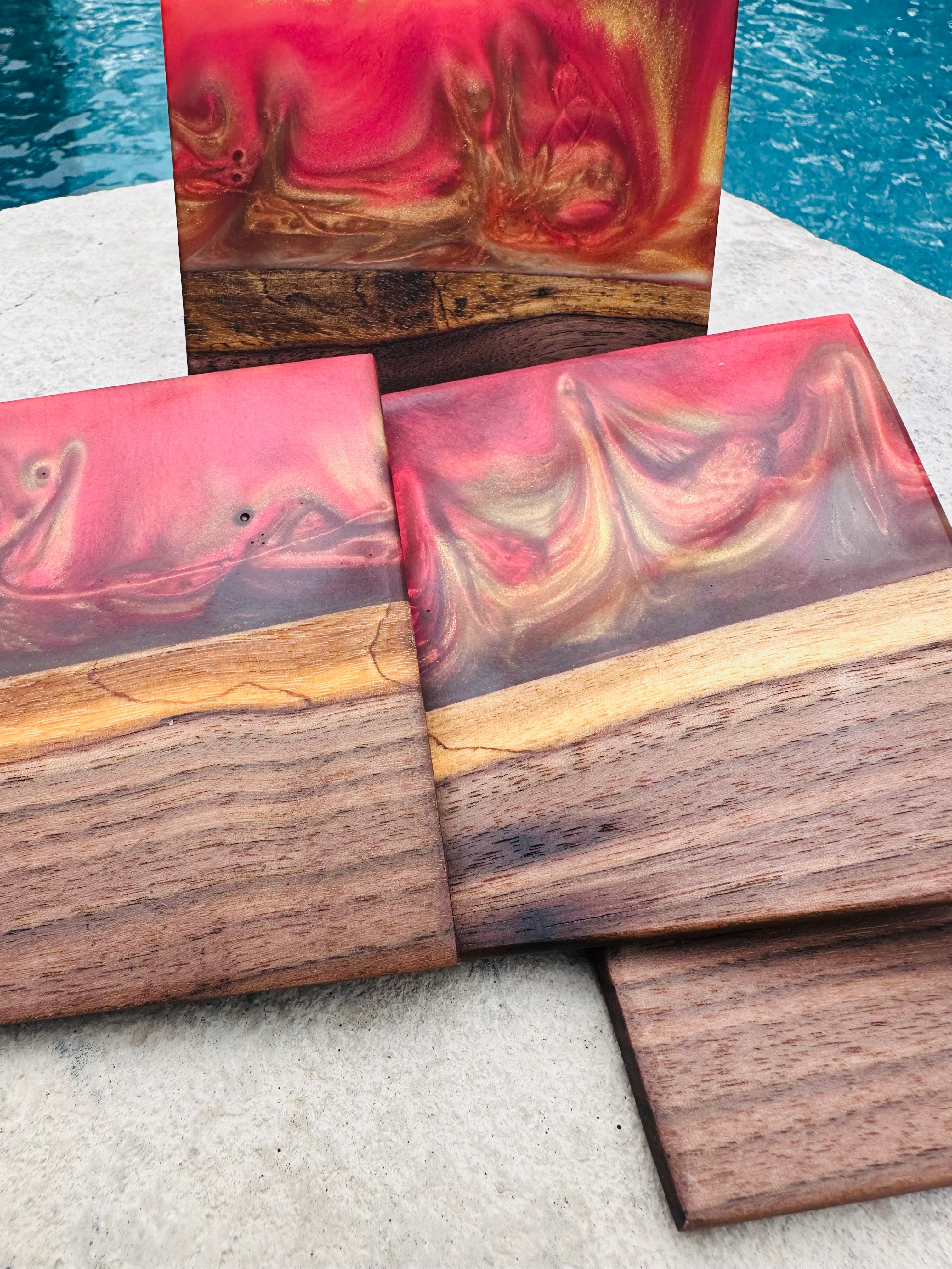 Black Walnut and Resin Coasters, Set of 4