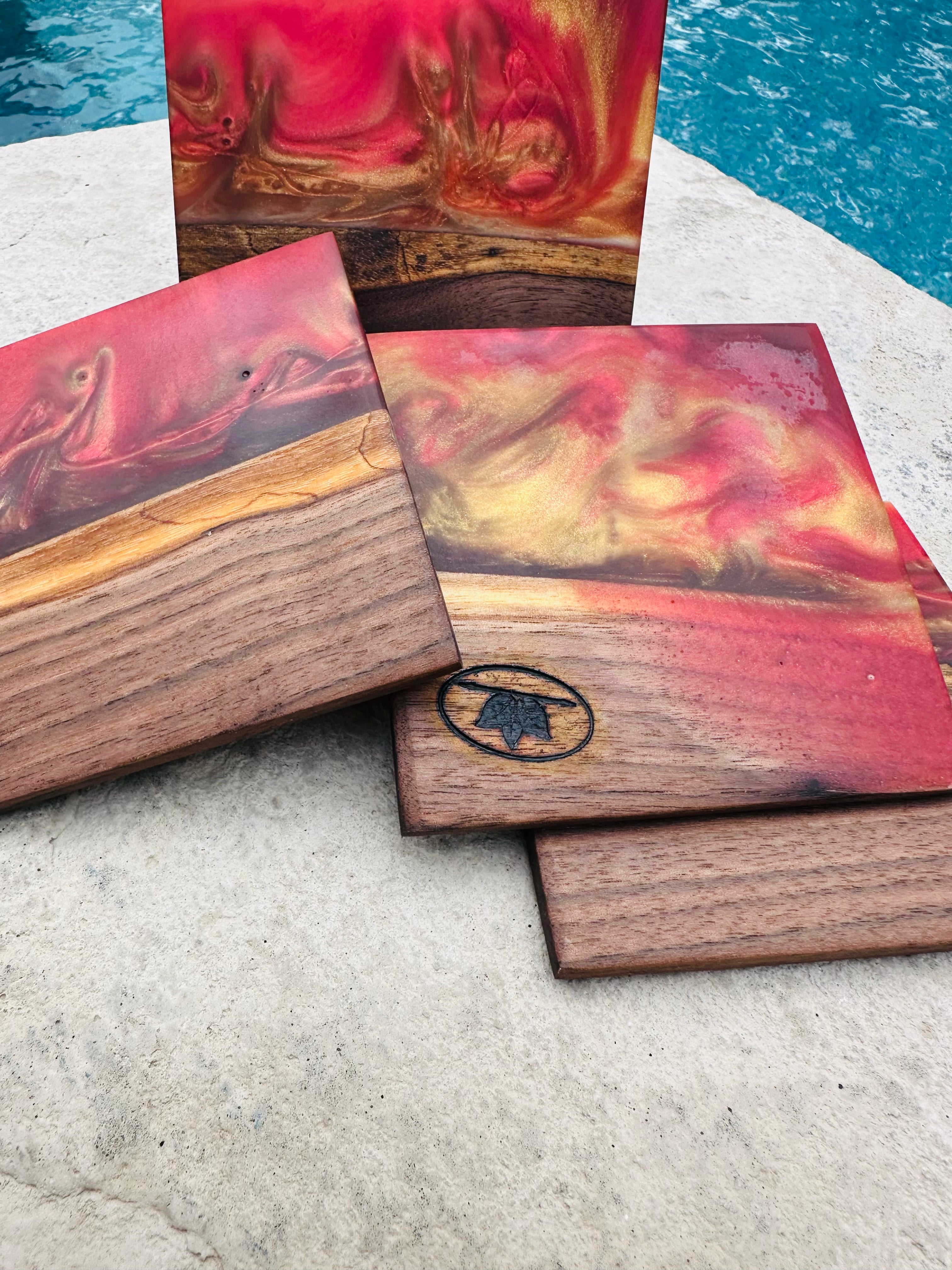 Black Walnut and Resin Coasters, Set of 4