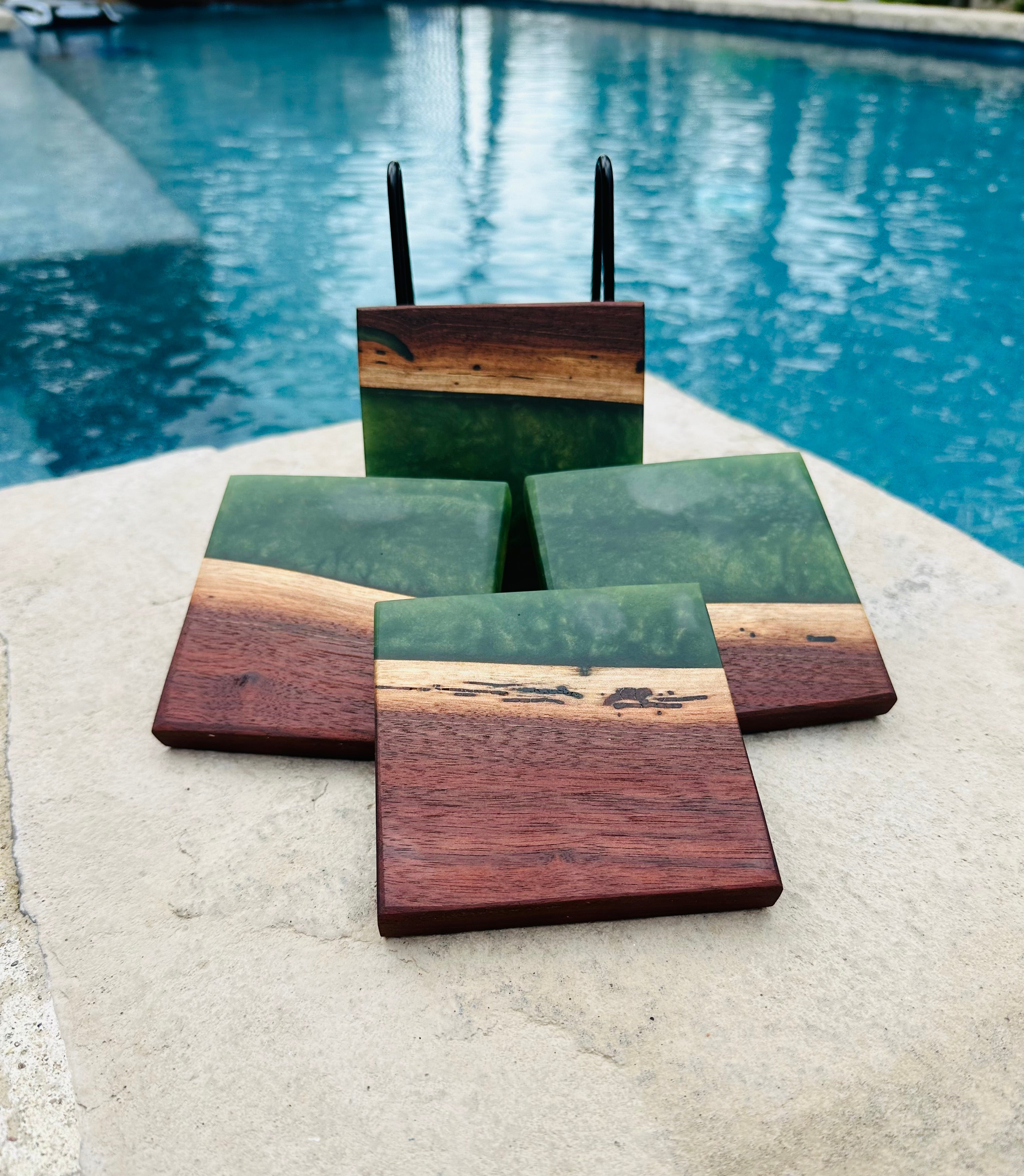 Black Walnut and Resin Coasters, Set of 4