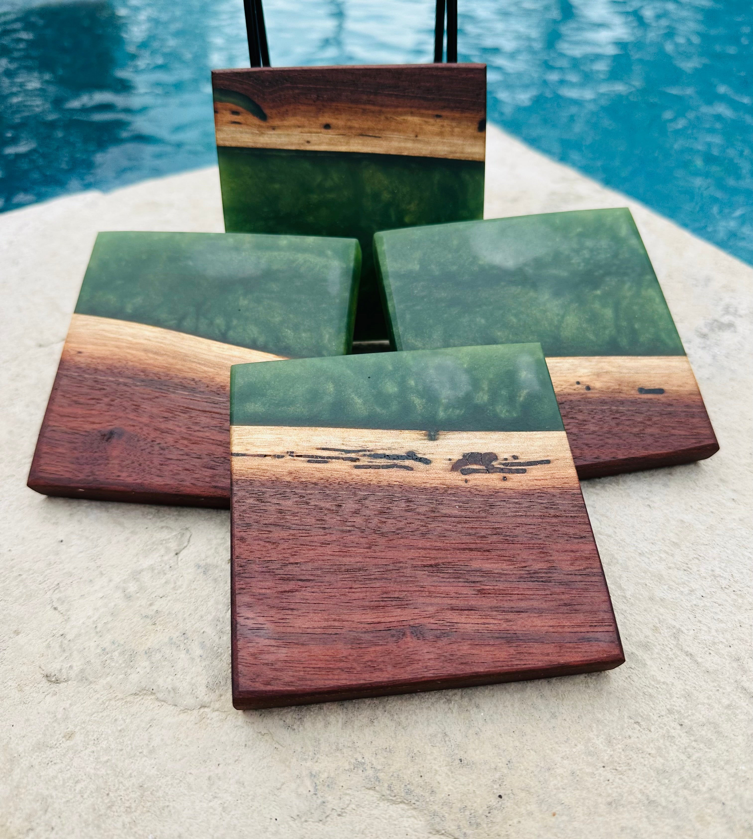 Black Walnut and Resin Coasters, Set of 4