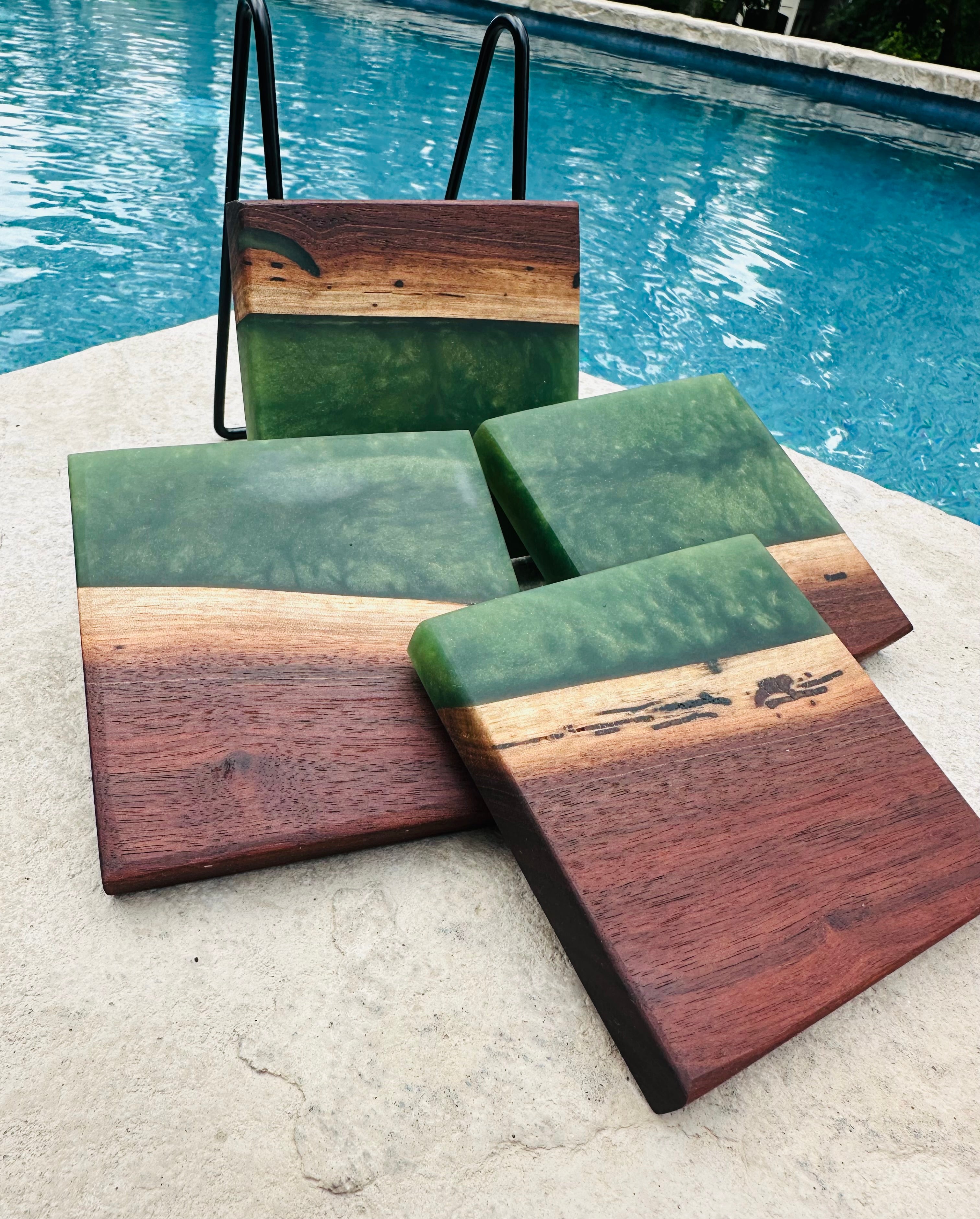 Black Walnut and Resin Coasters, Set of 4