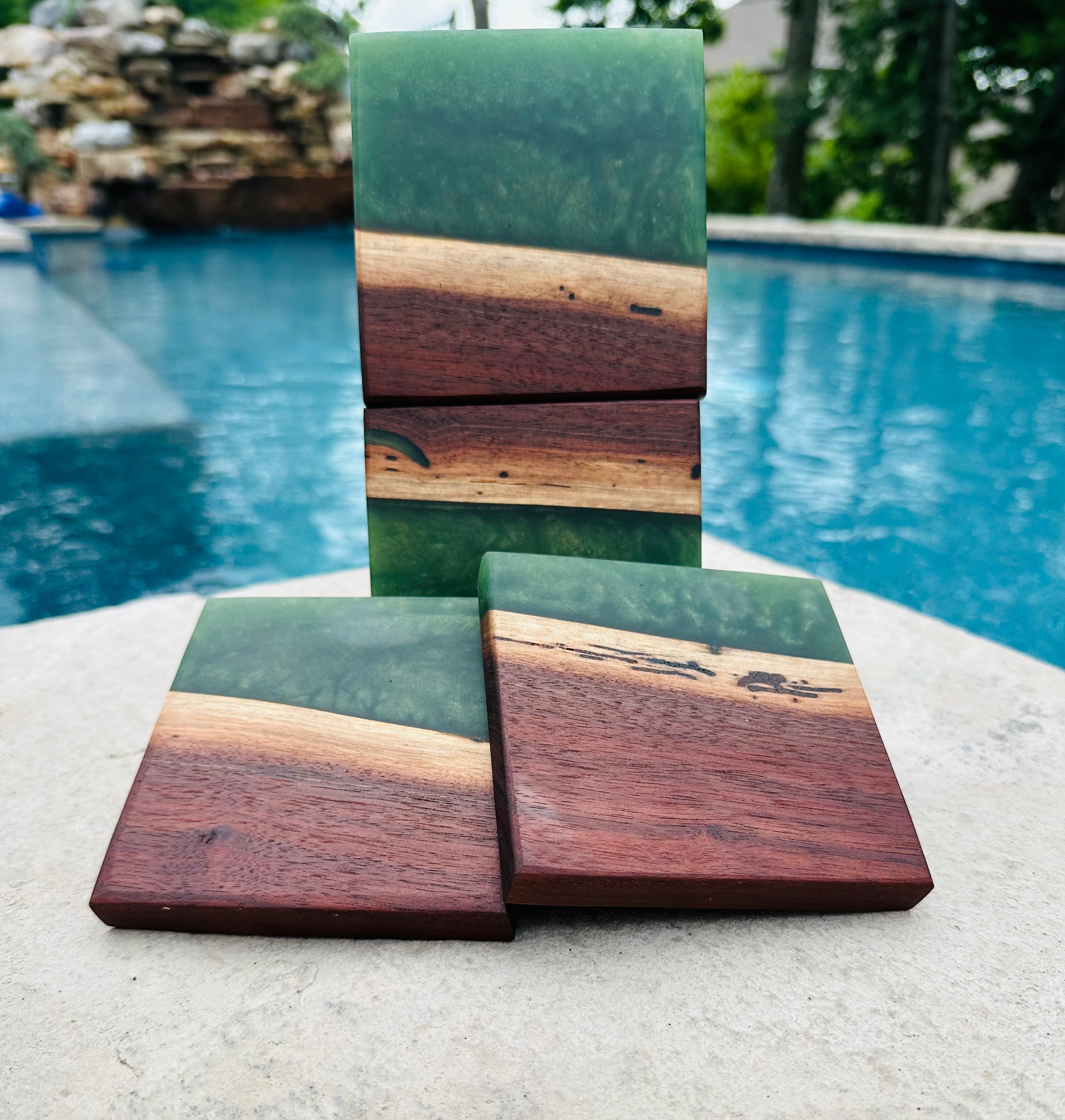Black Walnut and Resin Coasters, Set of 4