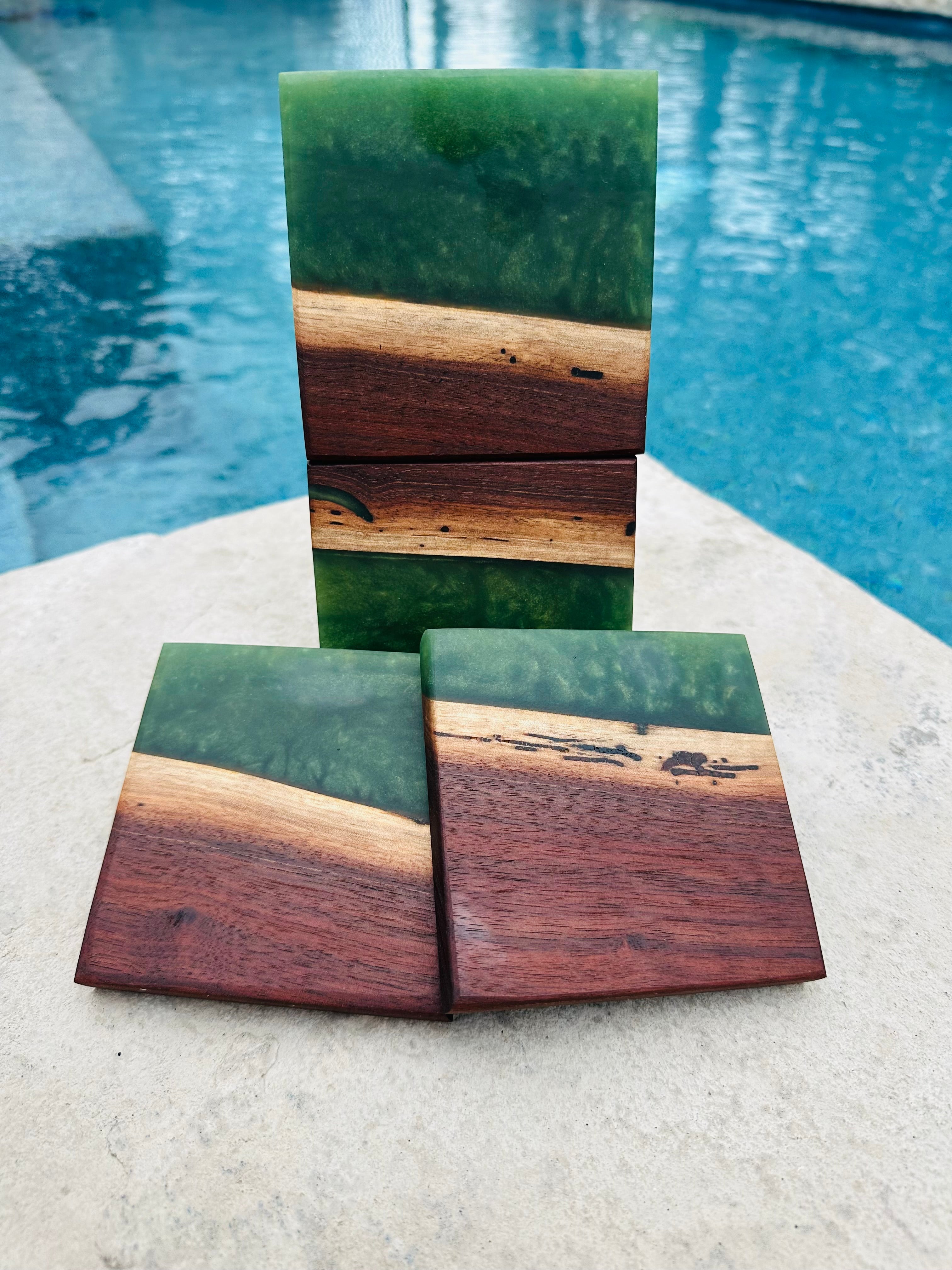 Black Walnut and Resin Coasters, Set of 4