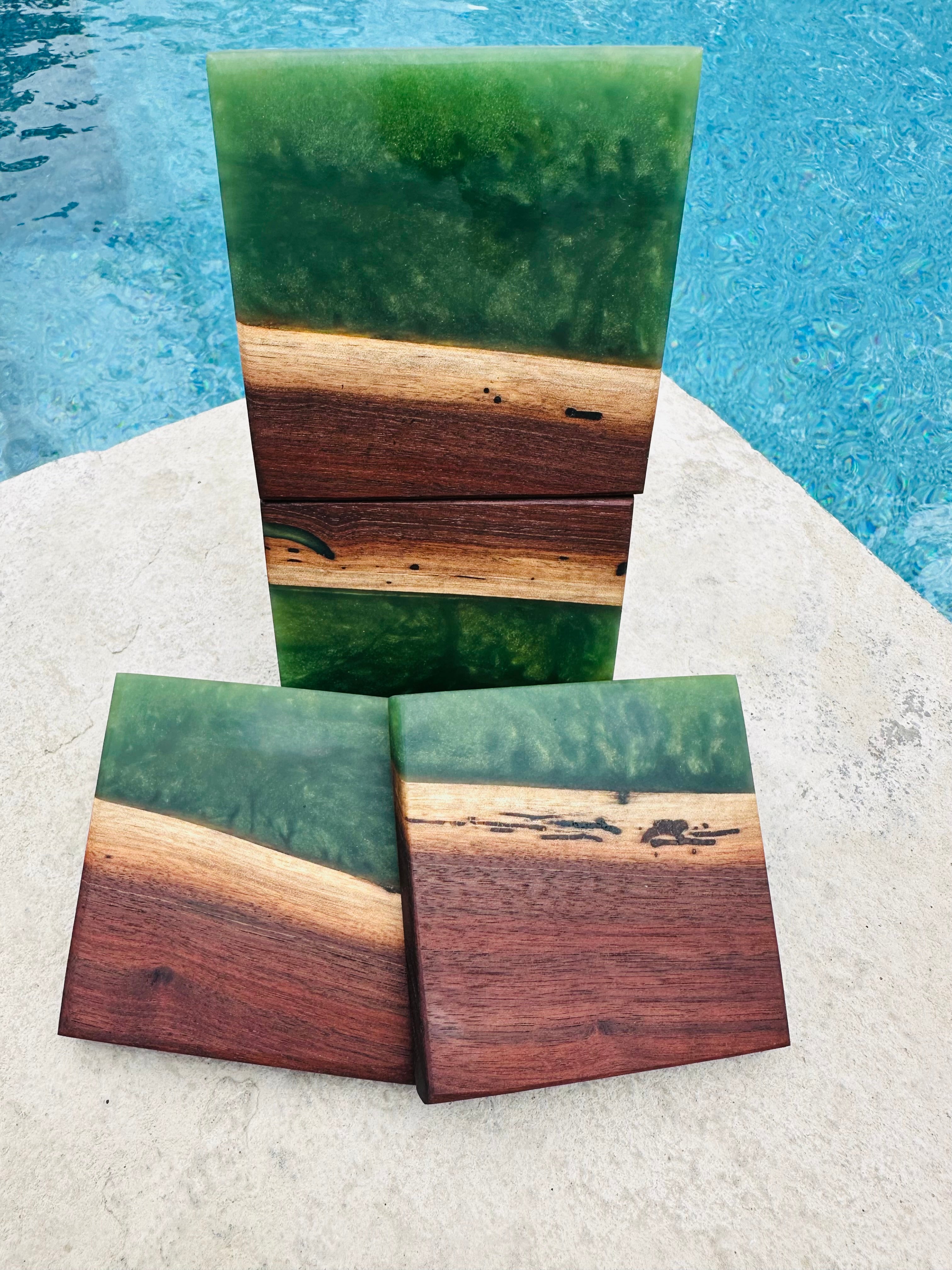 Black Walnut and Resin Coasters, Set of 4