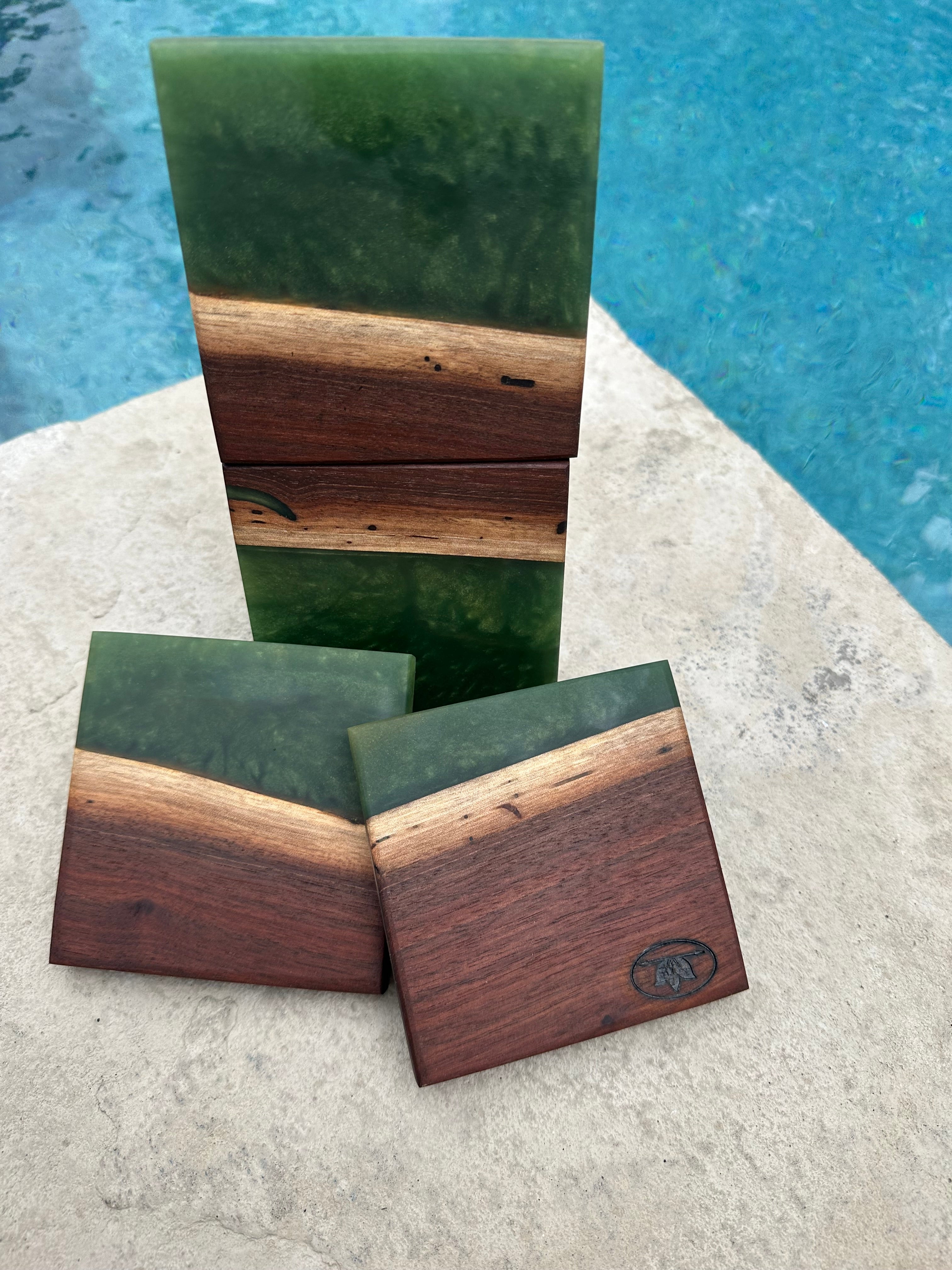 Black Walnut and Resin Coasters, Set of 4