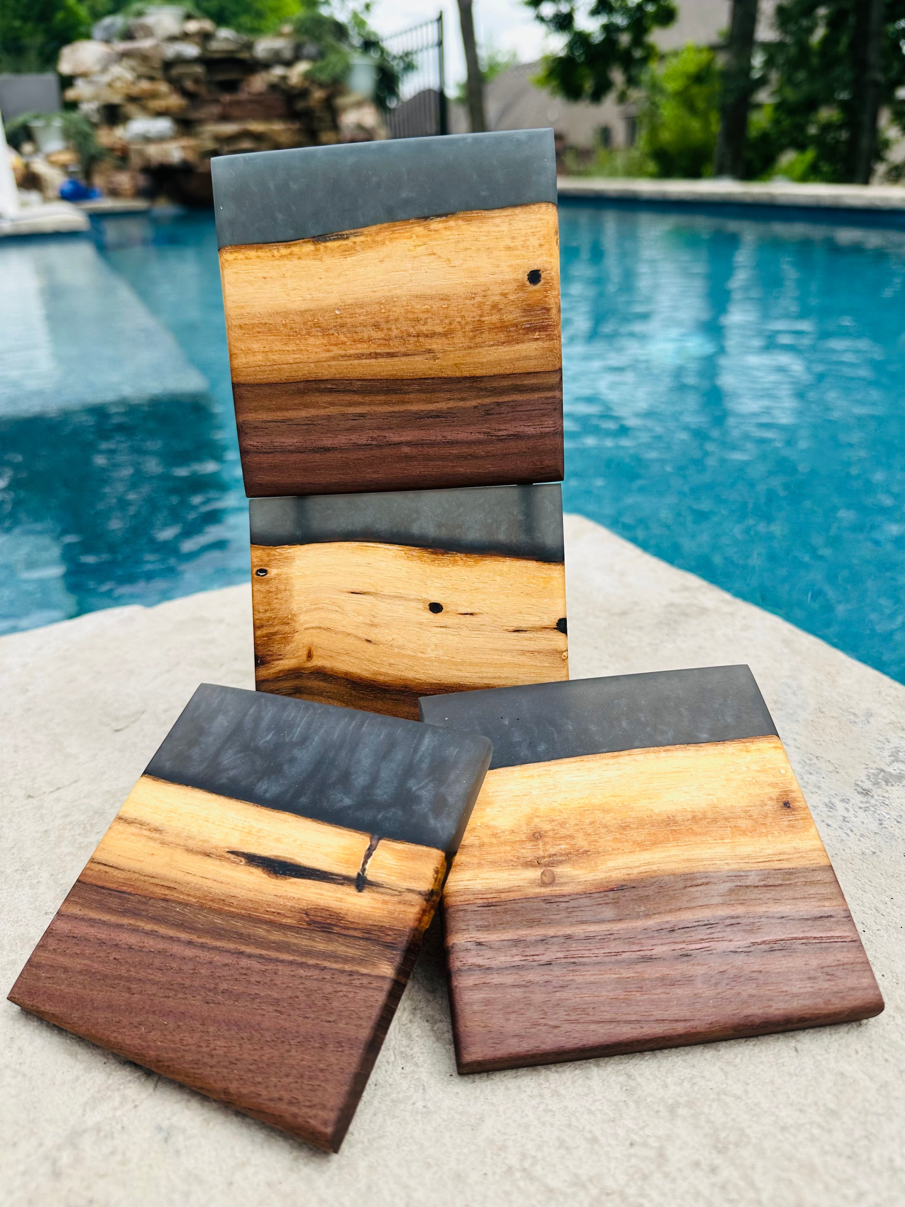 Black Walnut and Resin Coasters, Set of 4