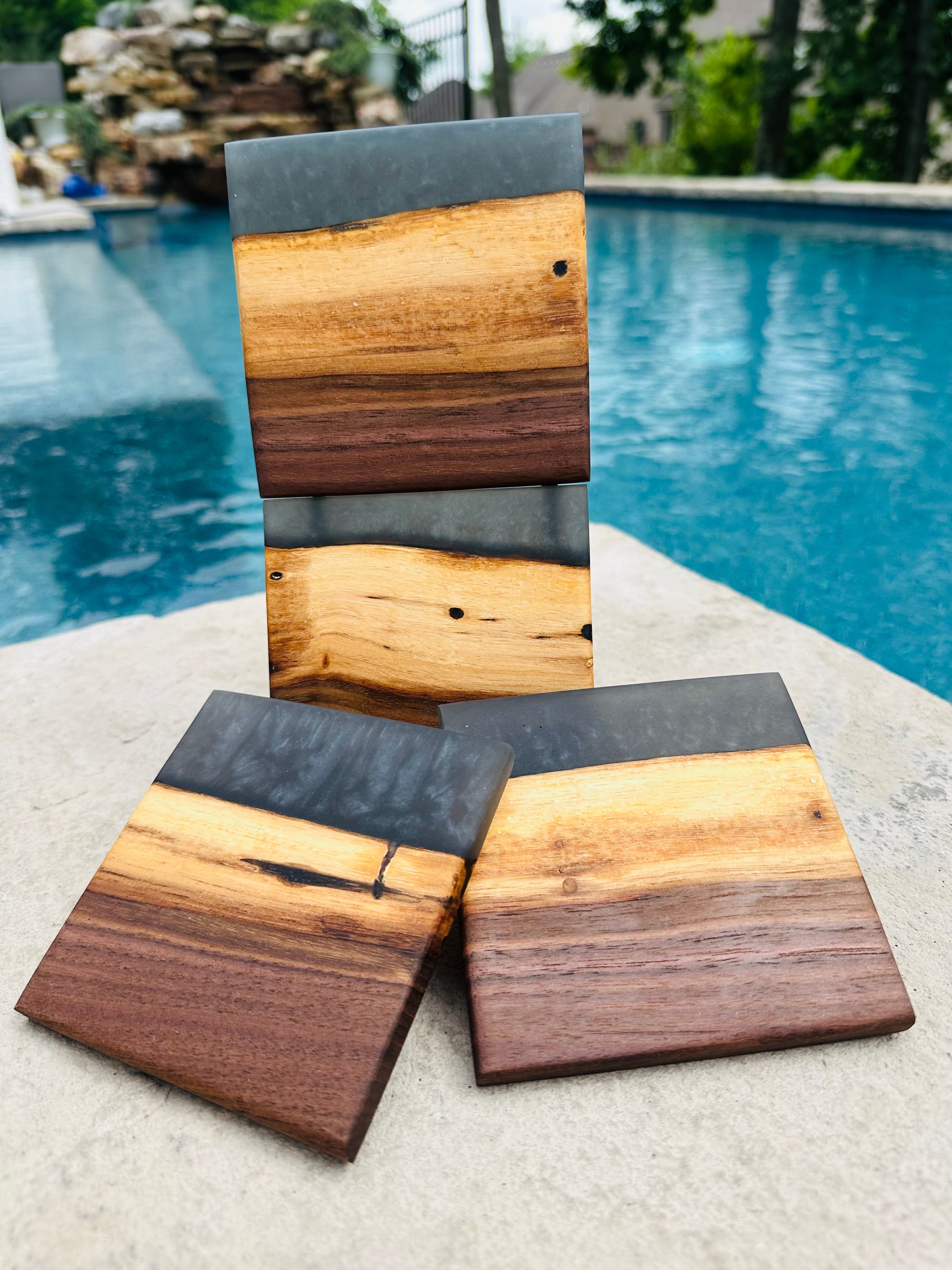 Black Walnut and Resin Coasters, Set of 4