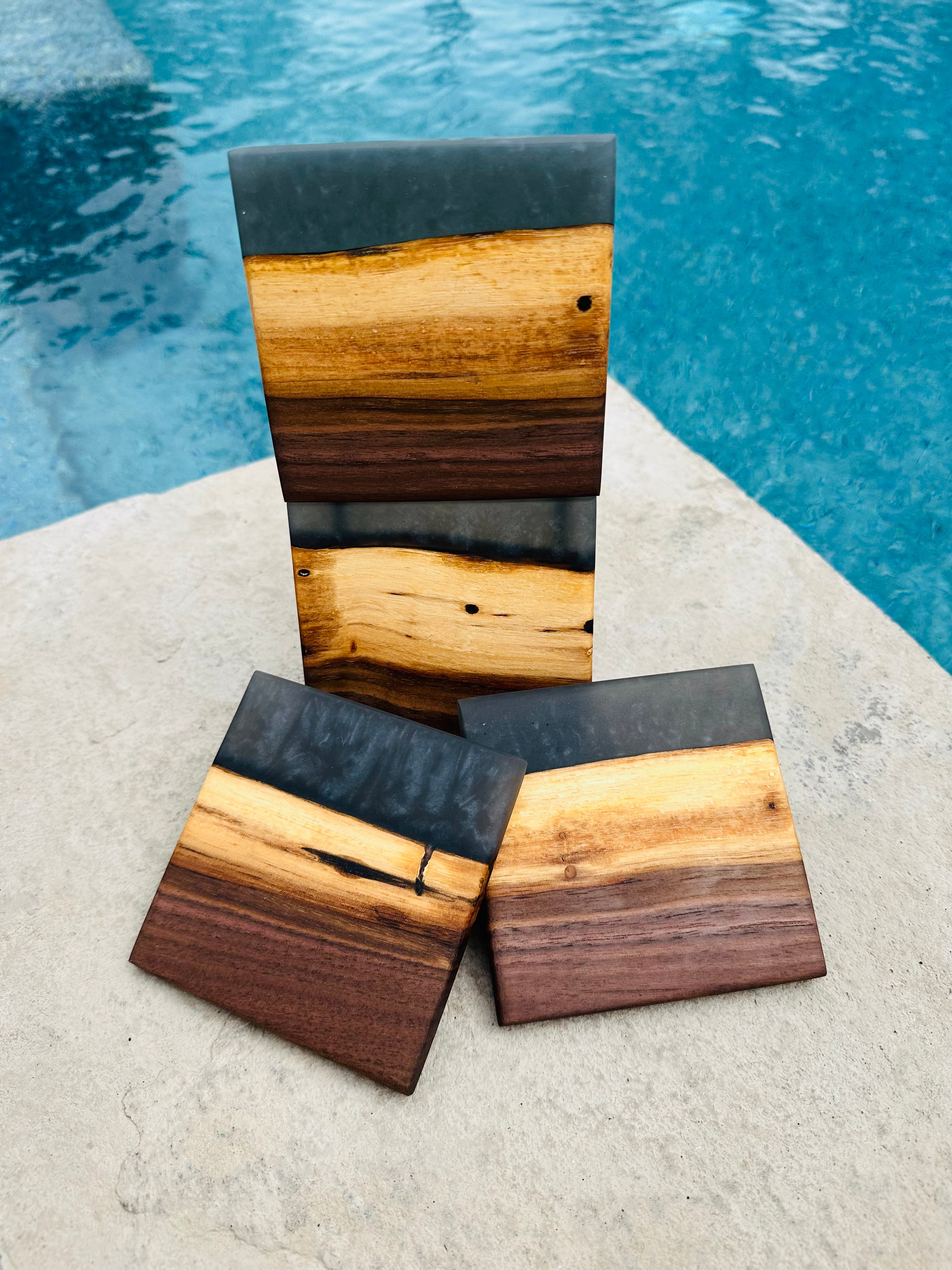 Black Walnut and Resin Coasters, Set of 4