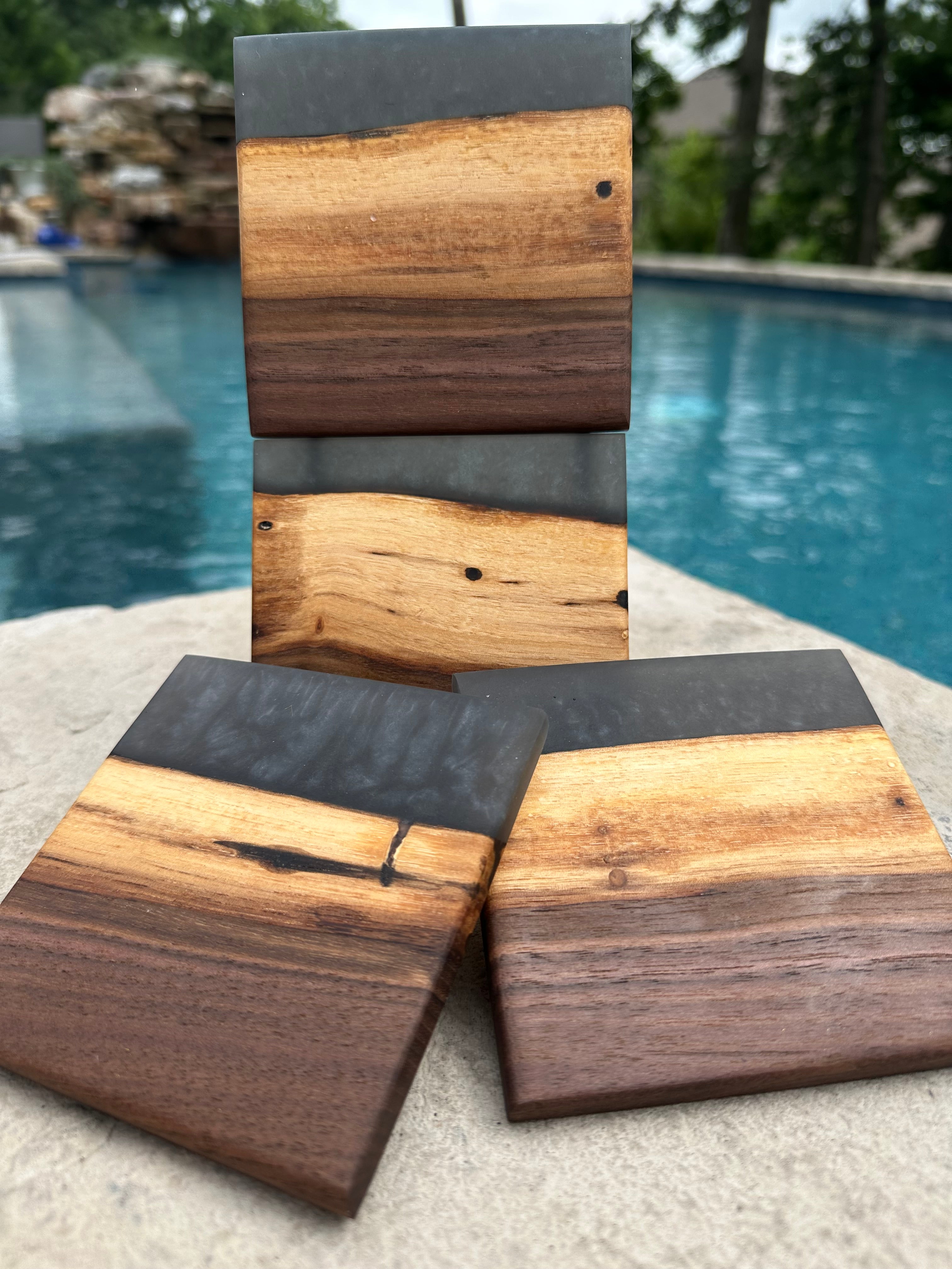 Black Walnut and Resin Coasters, Set of 4