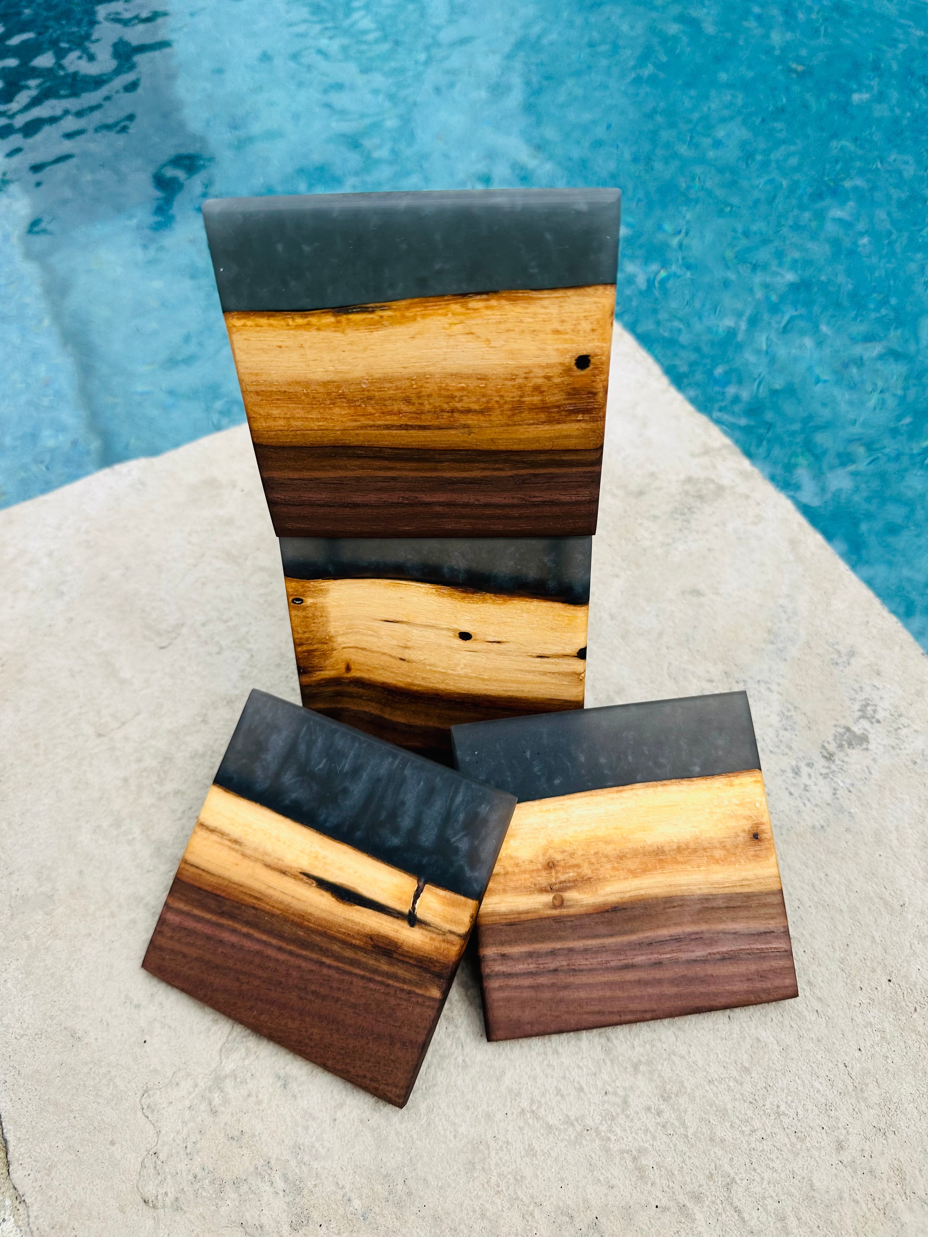 Black Walnut and Resin Coasters, Set of 4