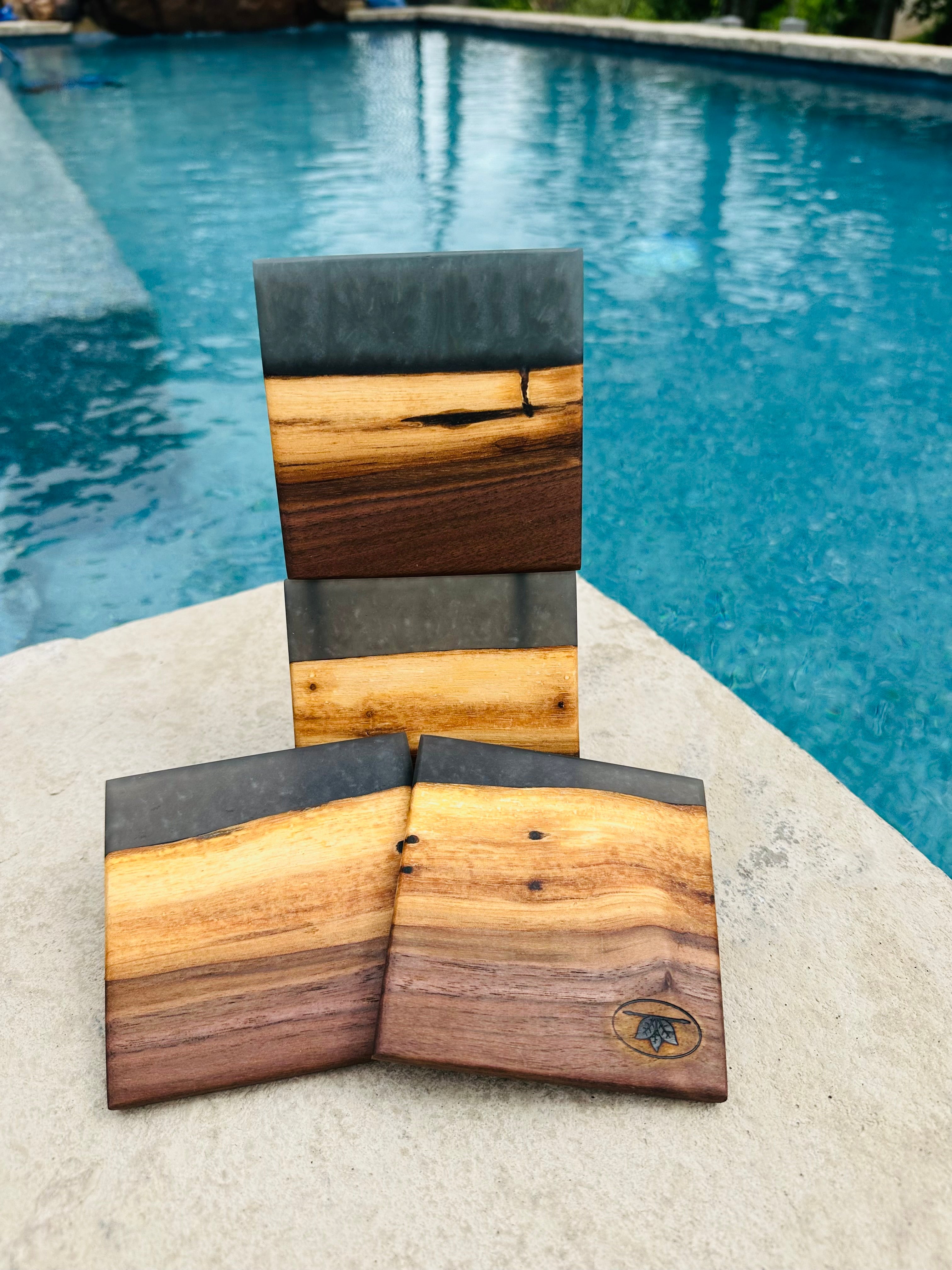 Black Walnut and Resin Coasters, Set of 4