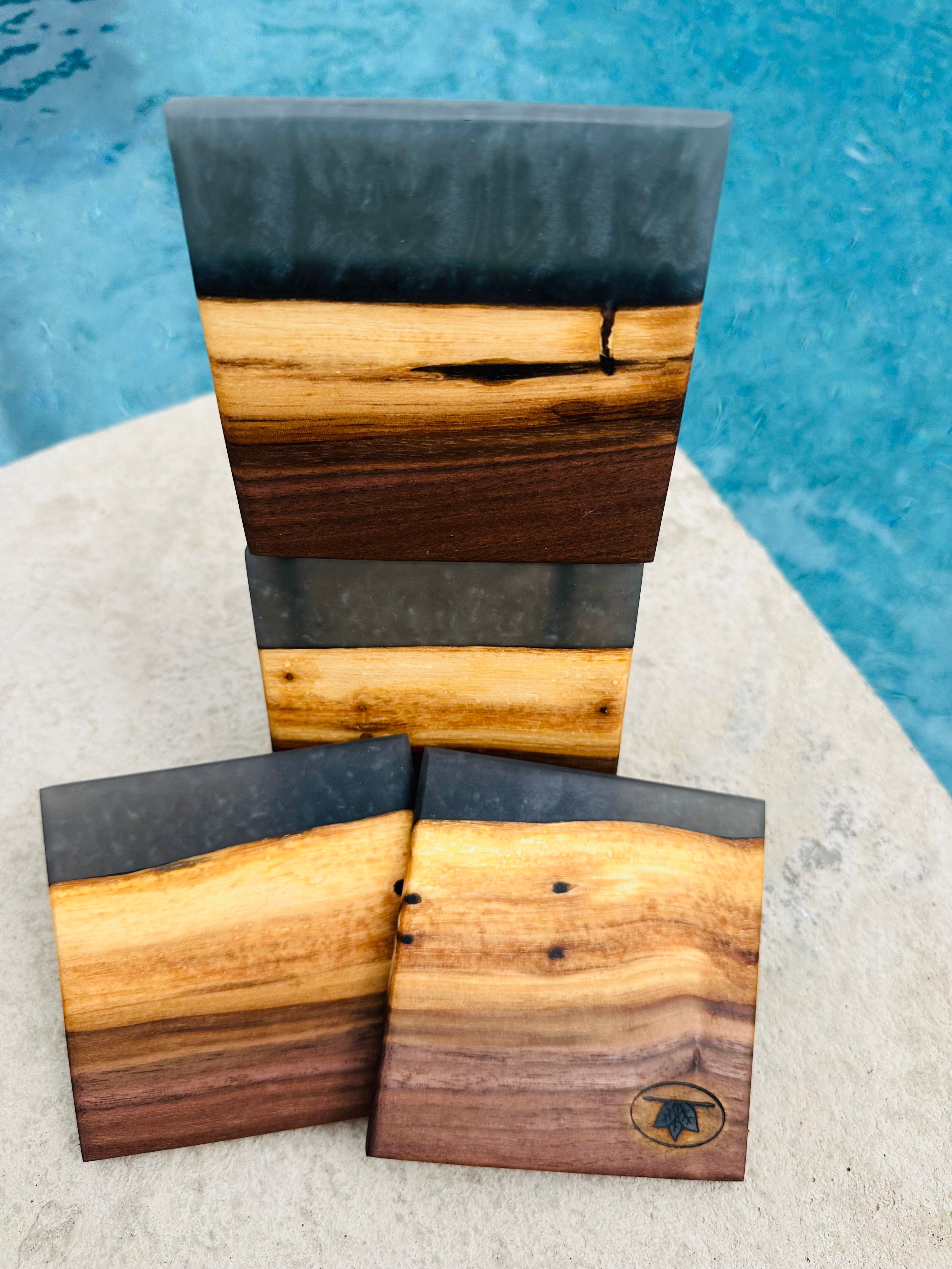Black Walnut and Resin Coasters, Set of 4