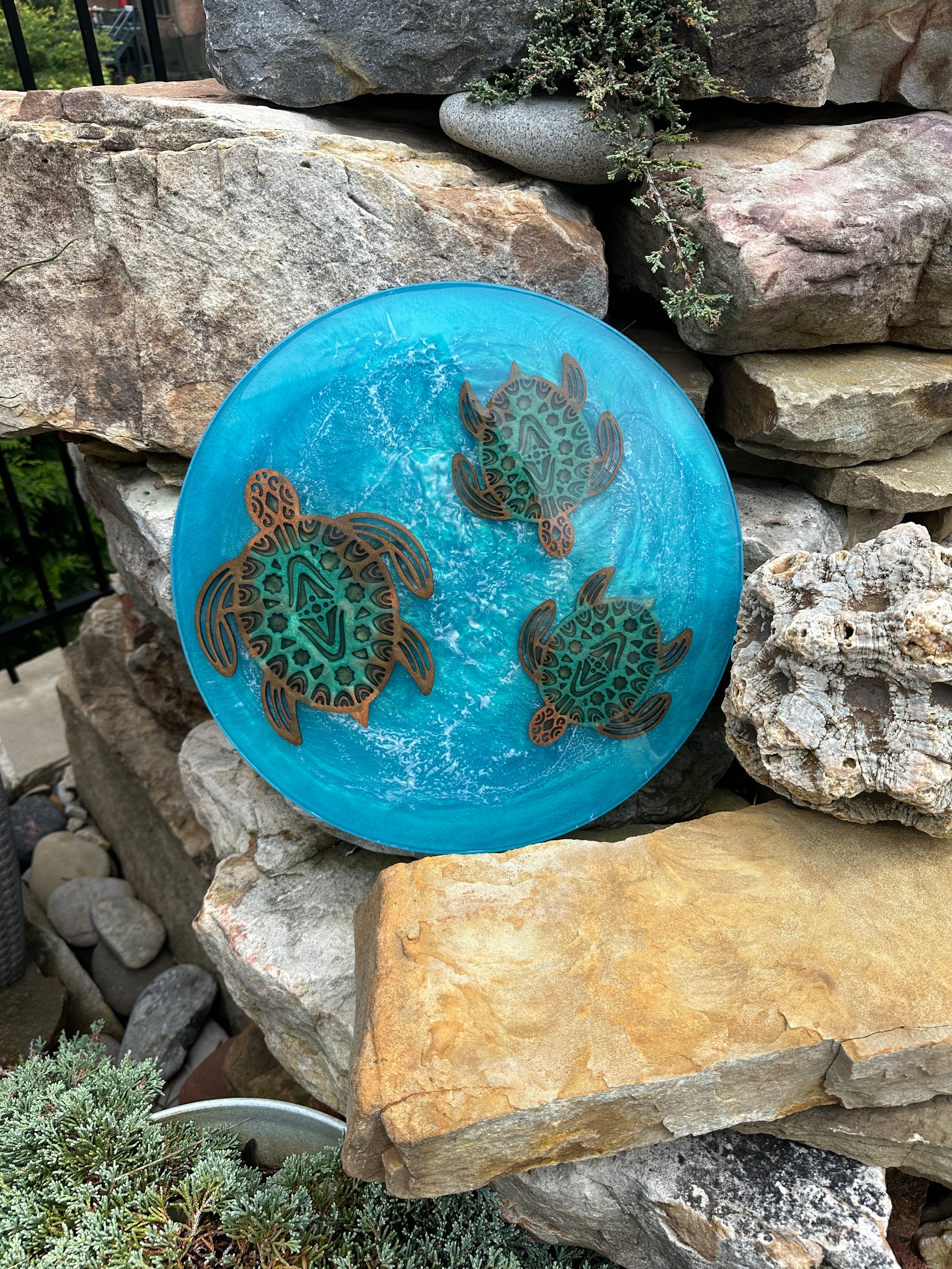 Ocean Journey : Three Turtles In Resin