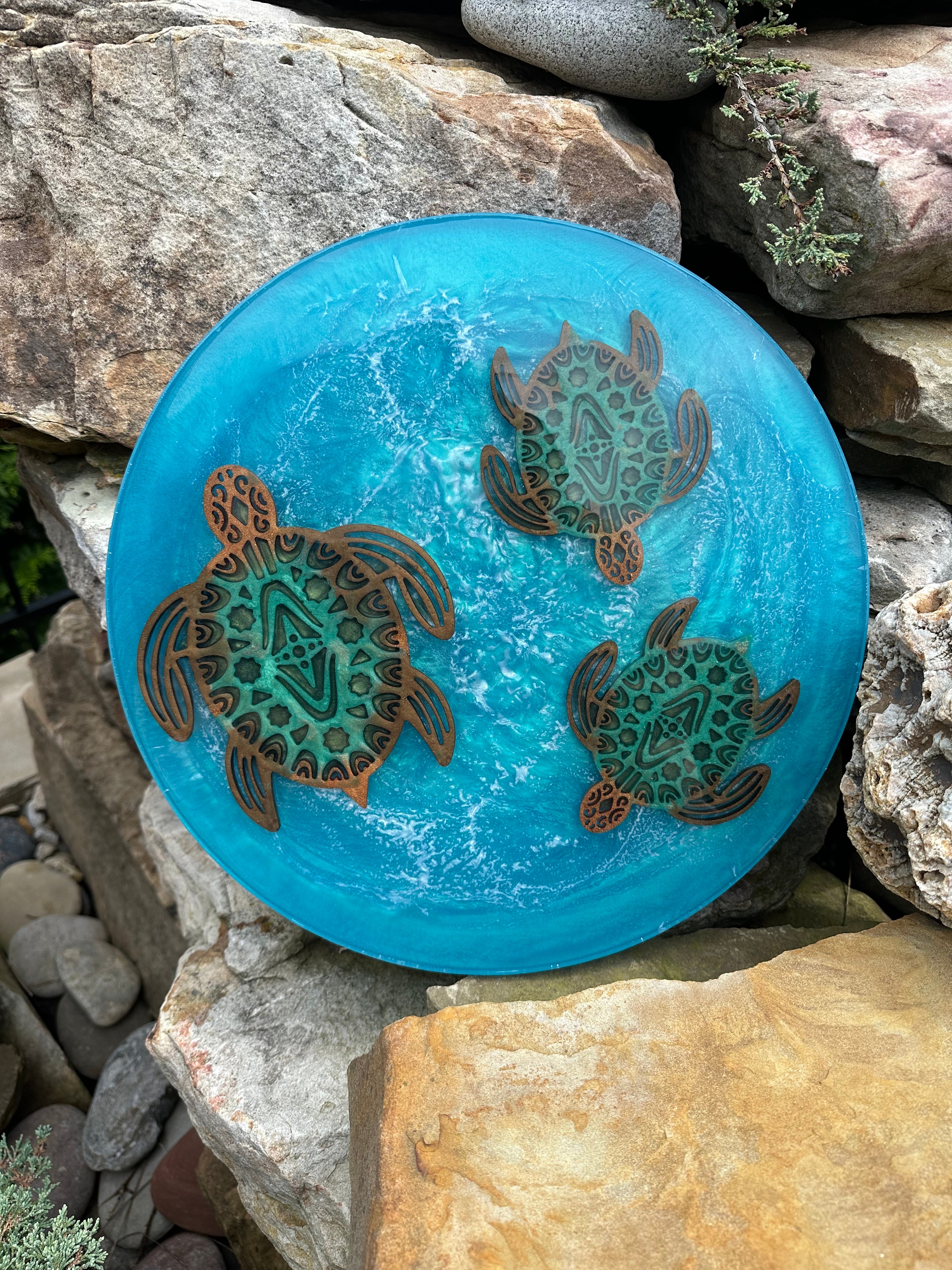 Ocean Journey : Three Turtles In Resin