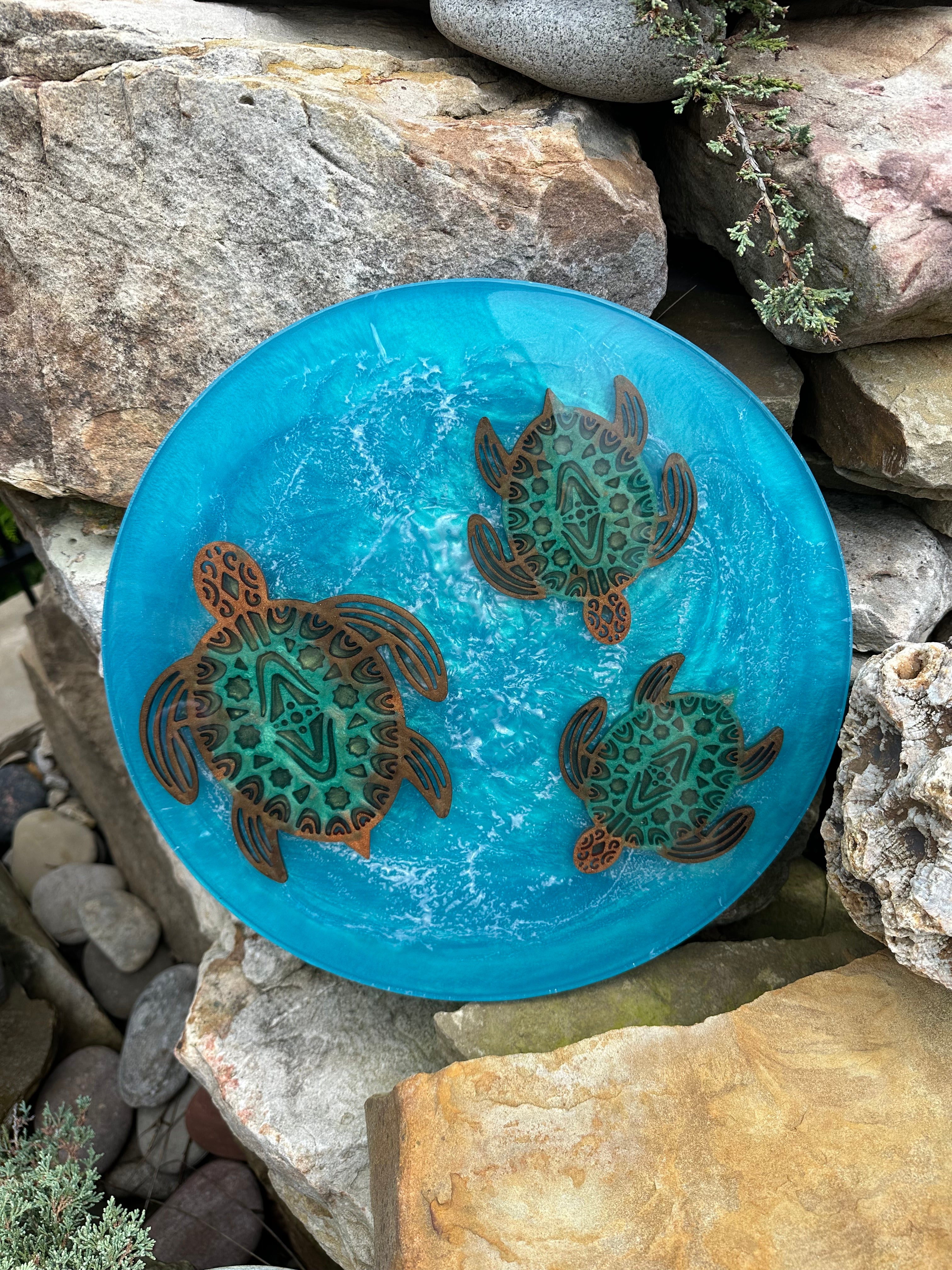 Ocean Journey : Three Turtles In Resin