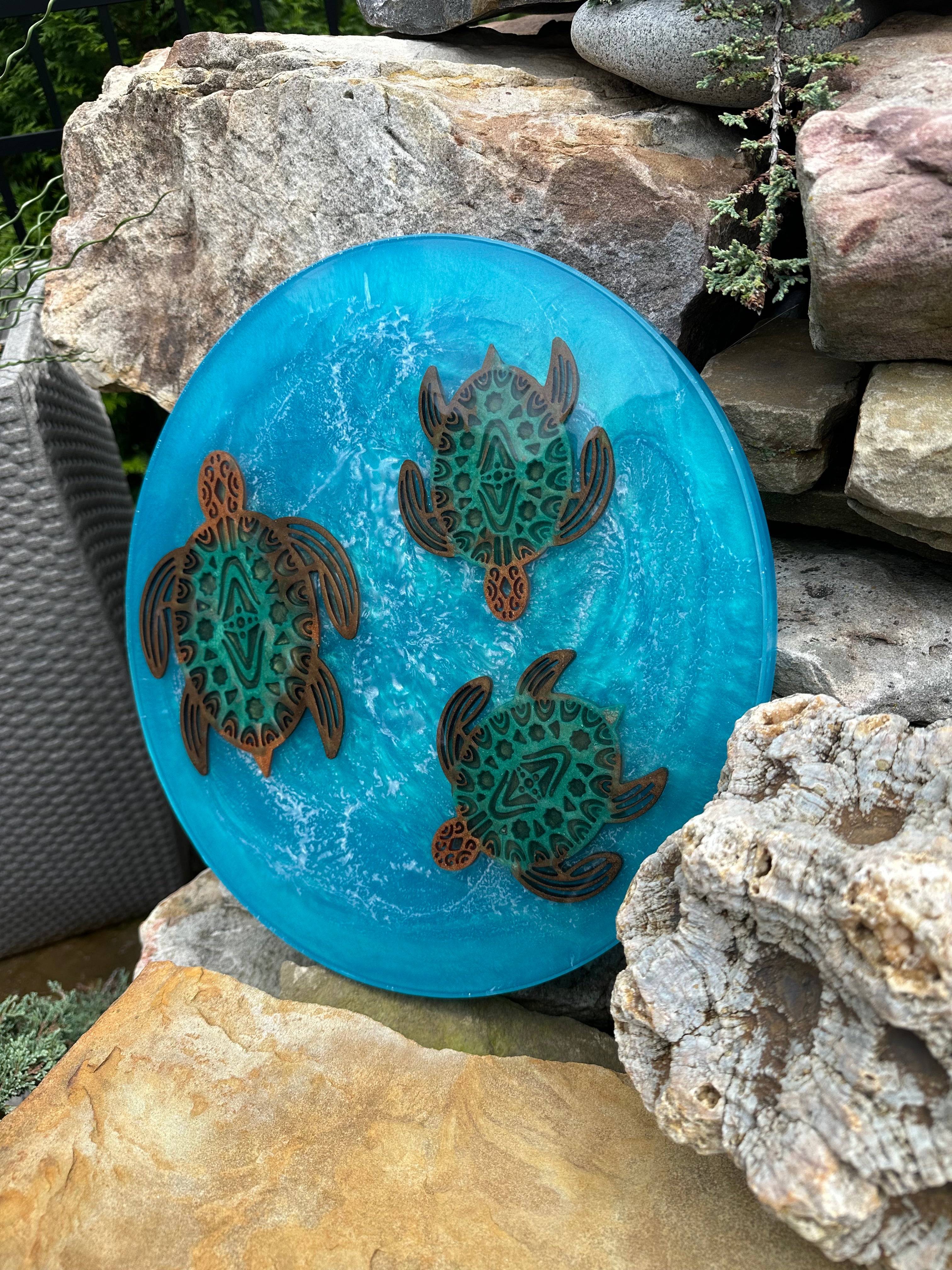 Ocean Journey : Three Turtles In Resin