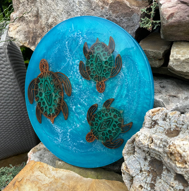 Ocean Journey : Three Turtles In Resin