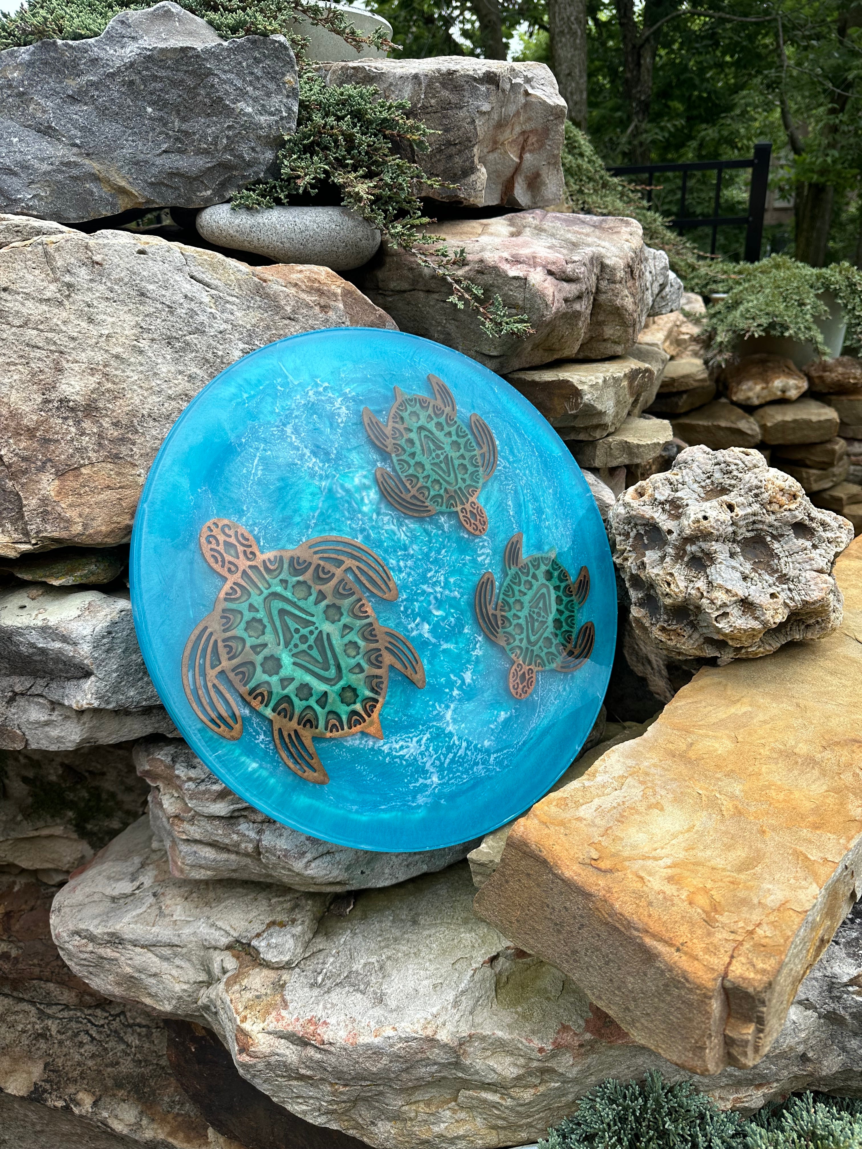 Ocean Journey : Three Turtles In Resin