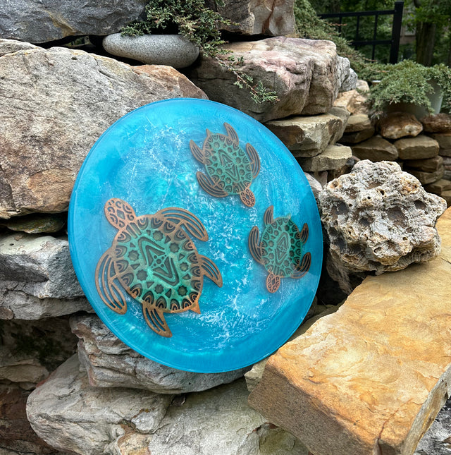 Ocean Journey : Three Turtles In Resin