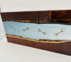 Handcrafted Black Walnut Charcuterie Board with Iceberg blue Resin Inlaid with Gold Bridle Bit