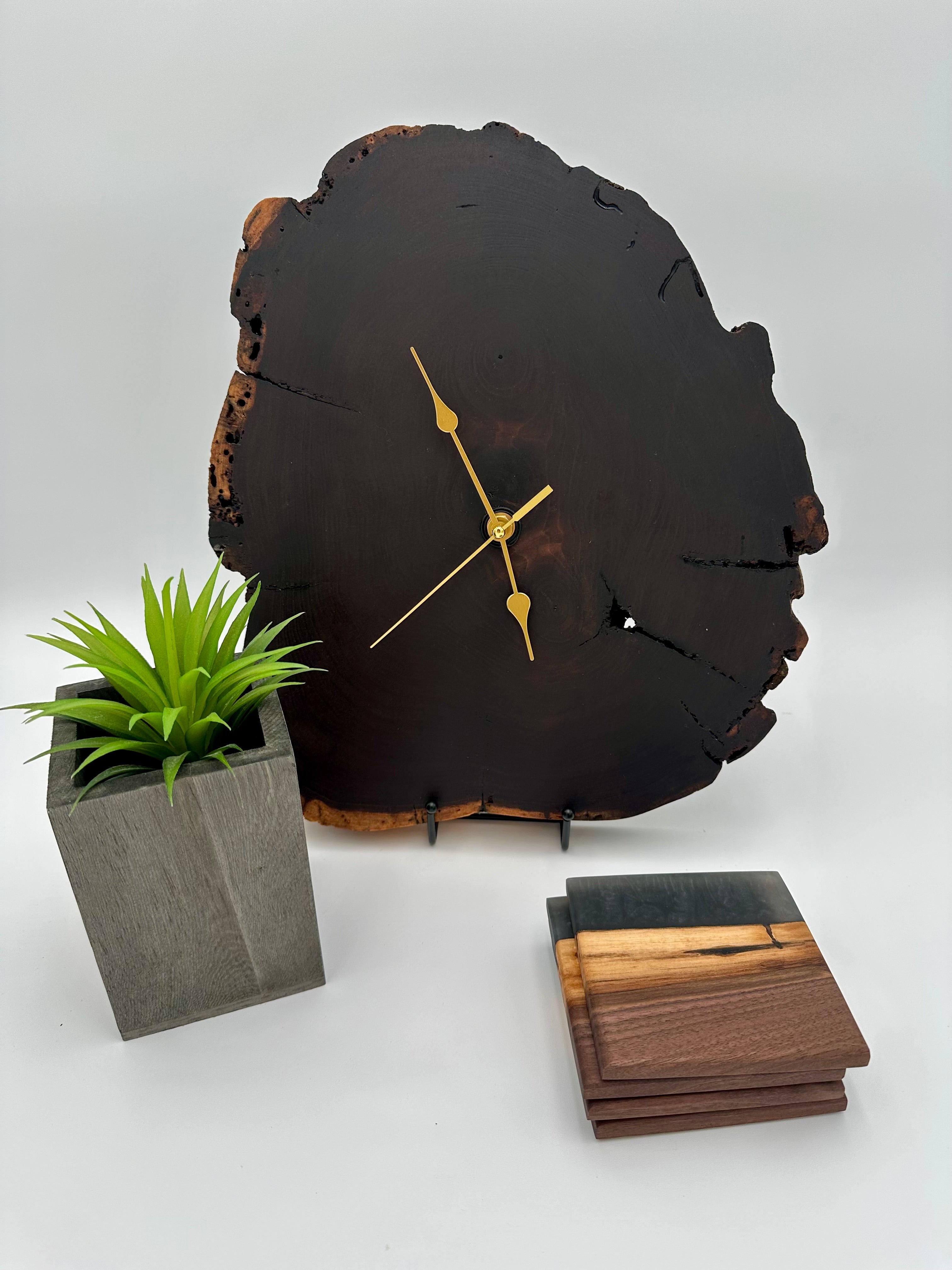 Handmade Live Edge Black Walnut Slice Clock