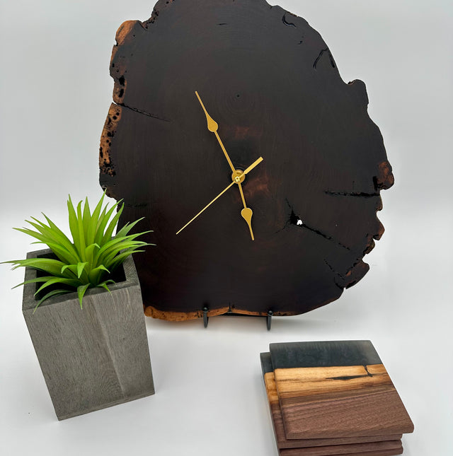 Handmade Live Edge Black Walnut Slice Clock
