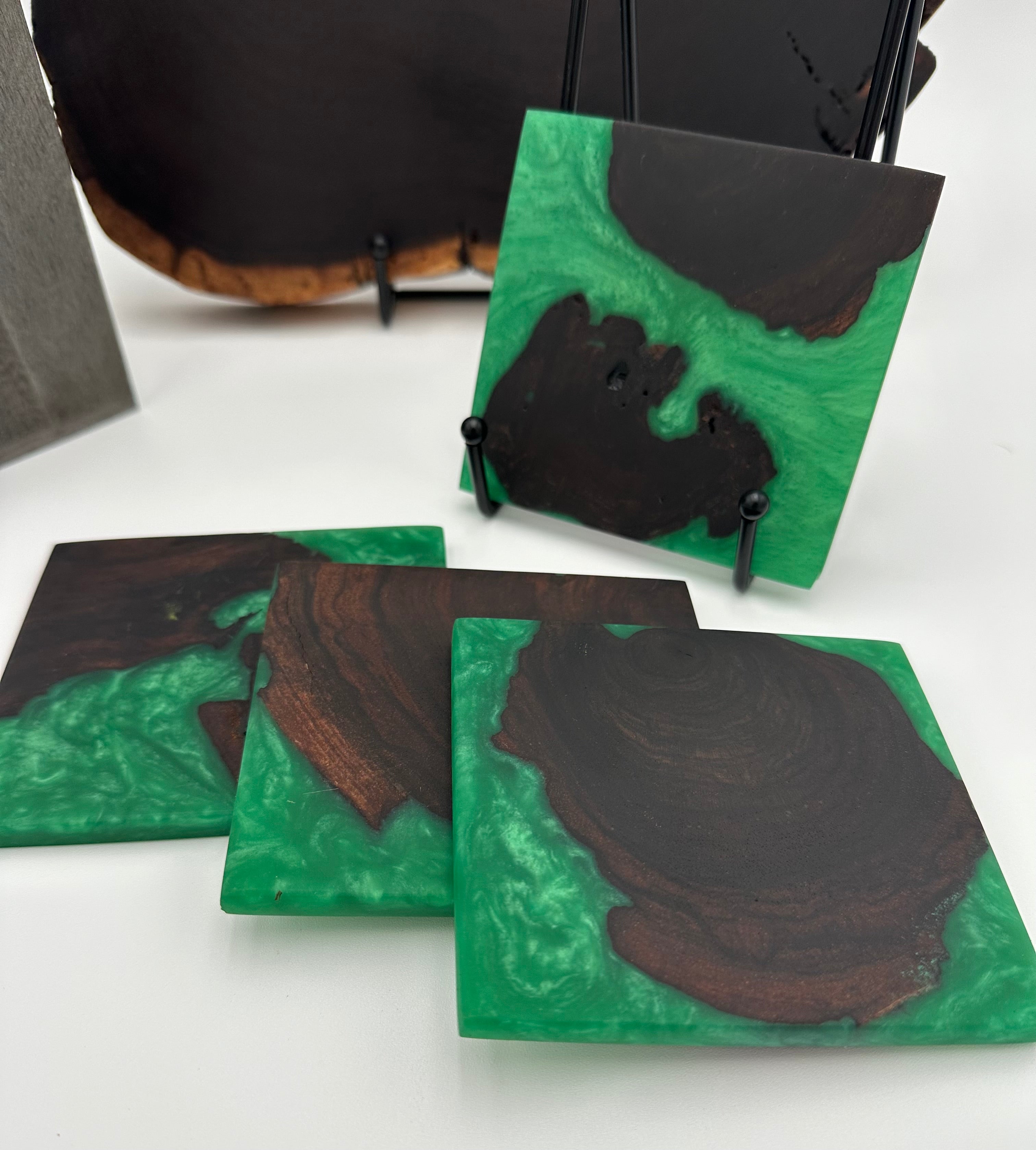 End Grain Black Walnut and Resin Coasters - Set of 4