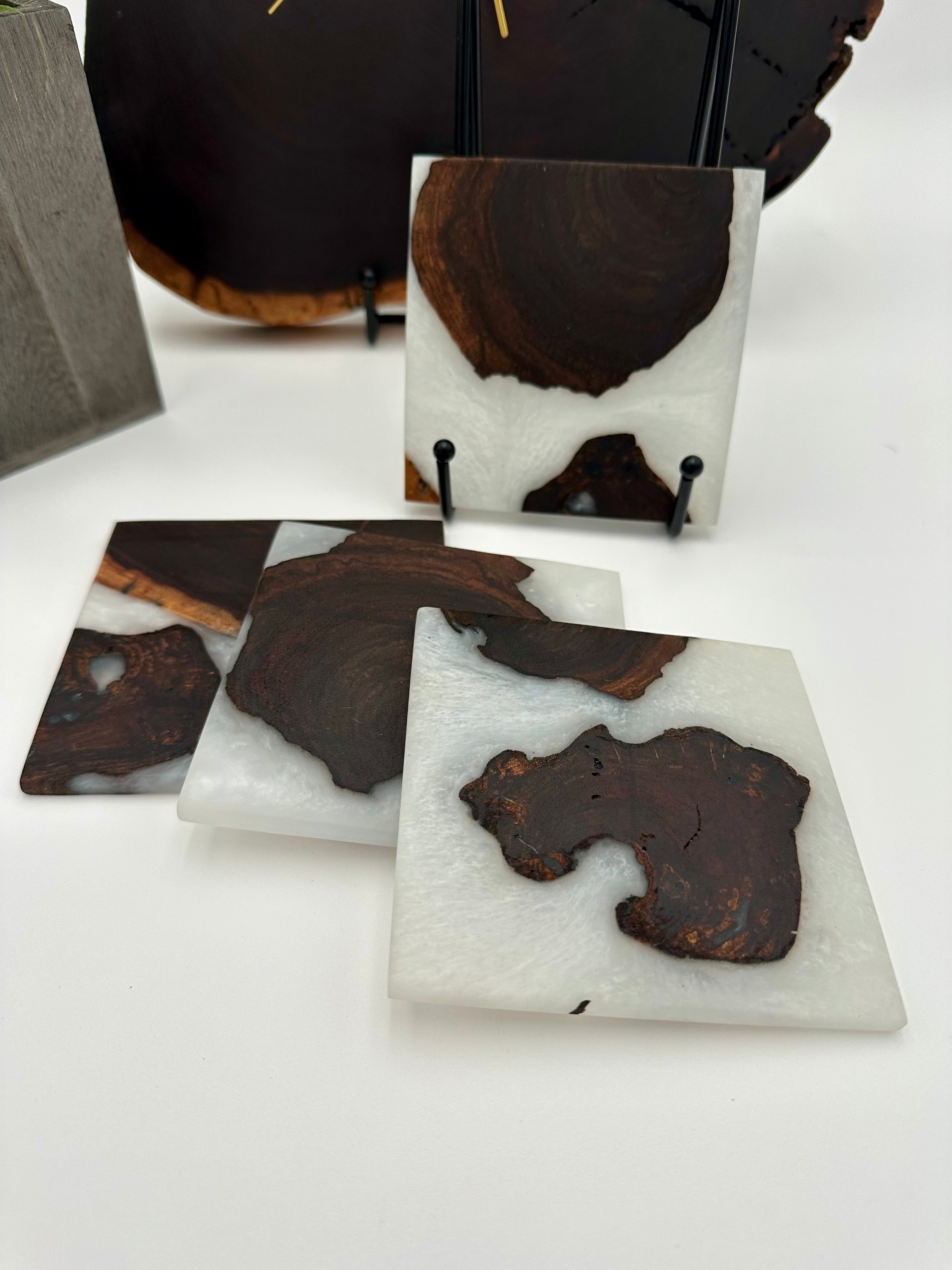 End Grain Black Walnut and Resin Coasters - Set of 4