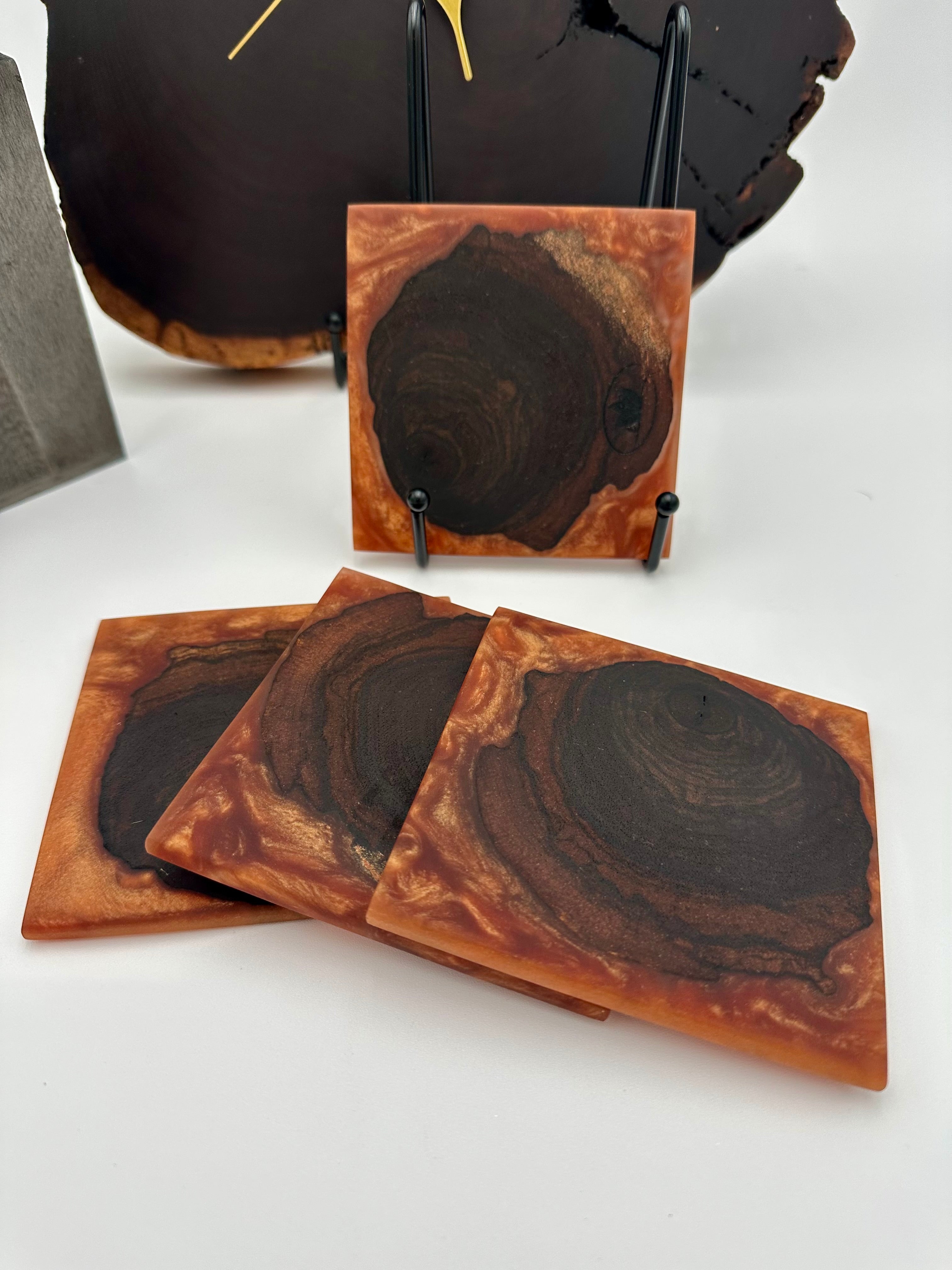 End Grain Black Walnut and Resin Coasters - Set of 4