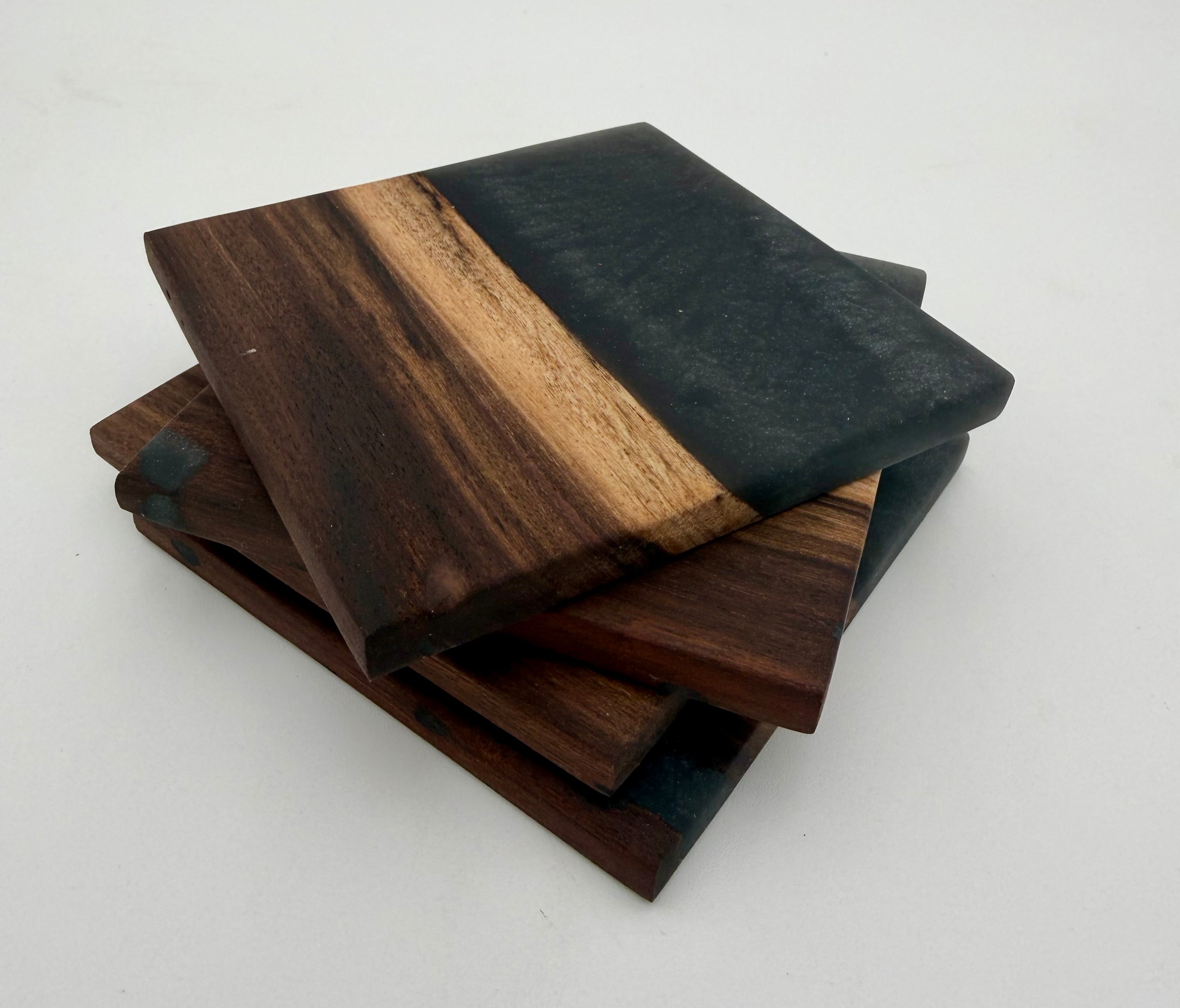 Live Edge Black Walnut and Resin Coasters, Set of 4