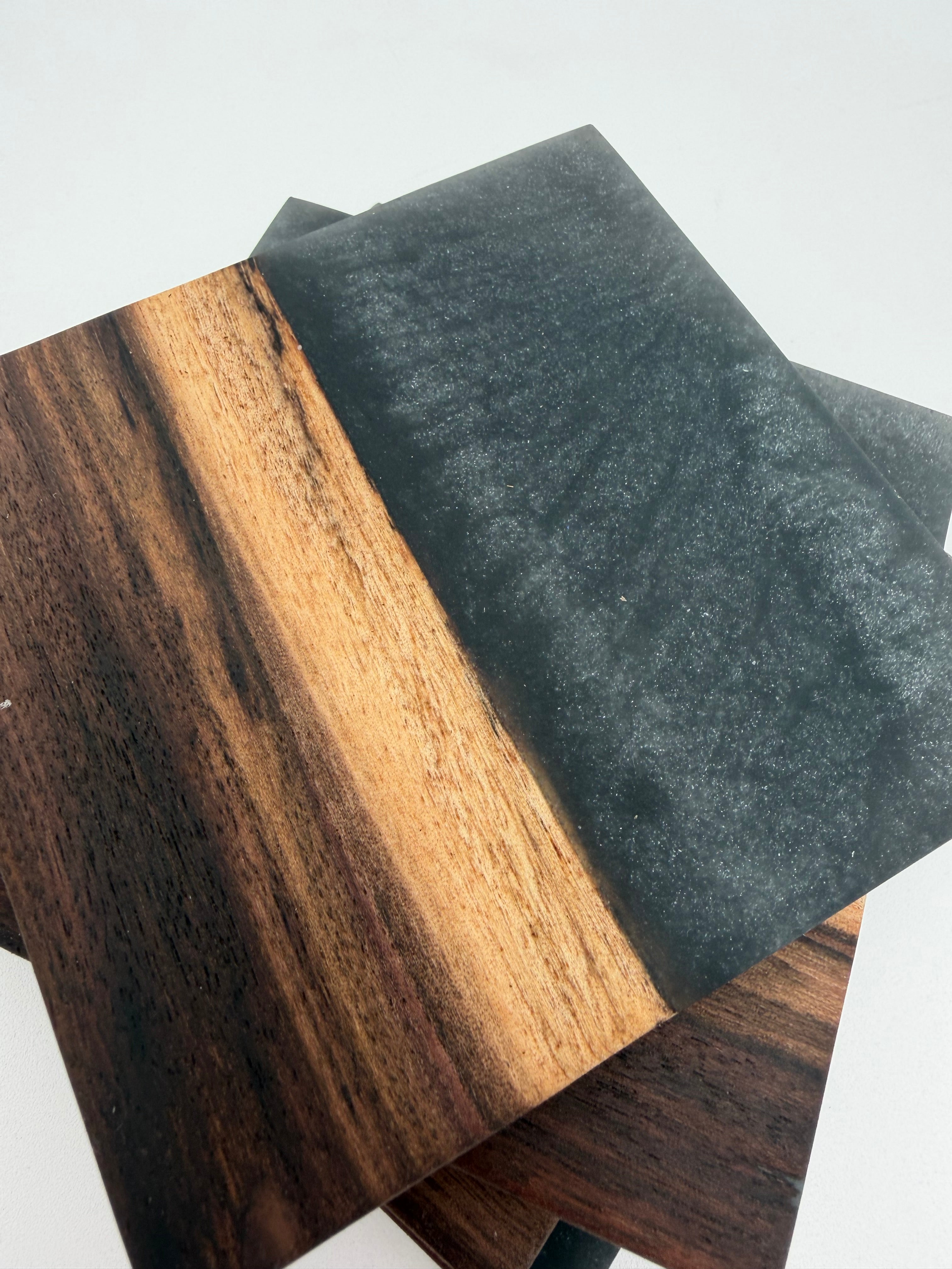 Live Edge Black Walnut and Resin Coasters, Set of 4