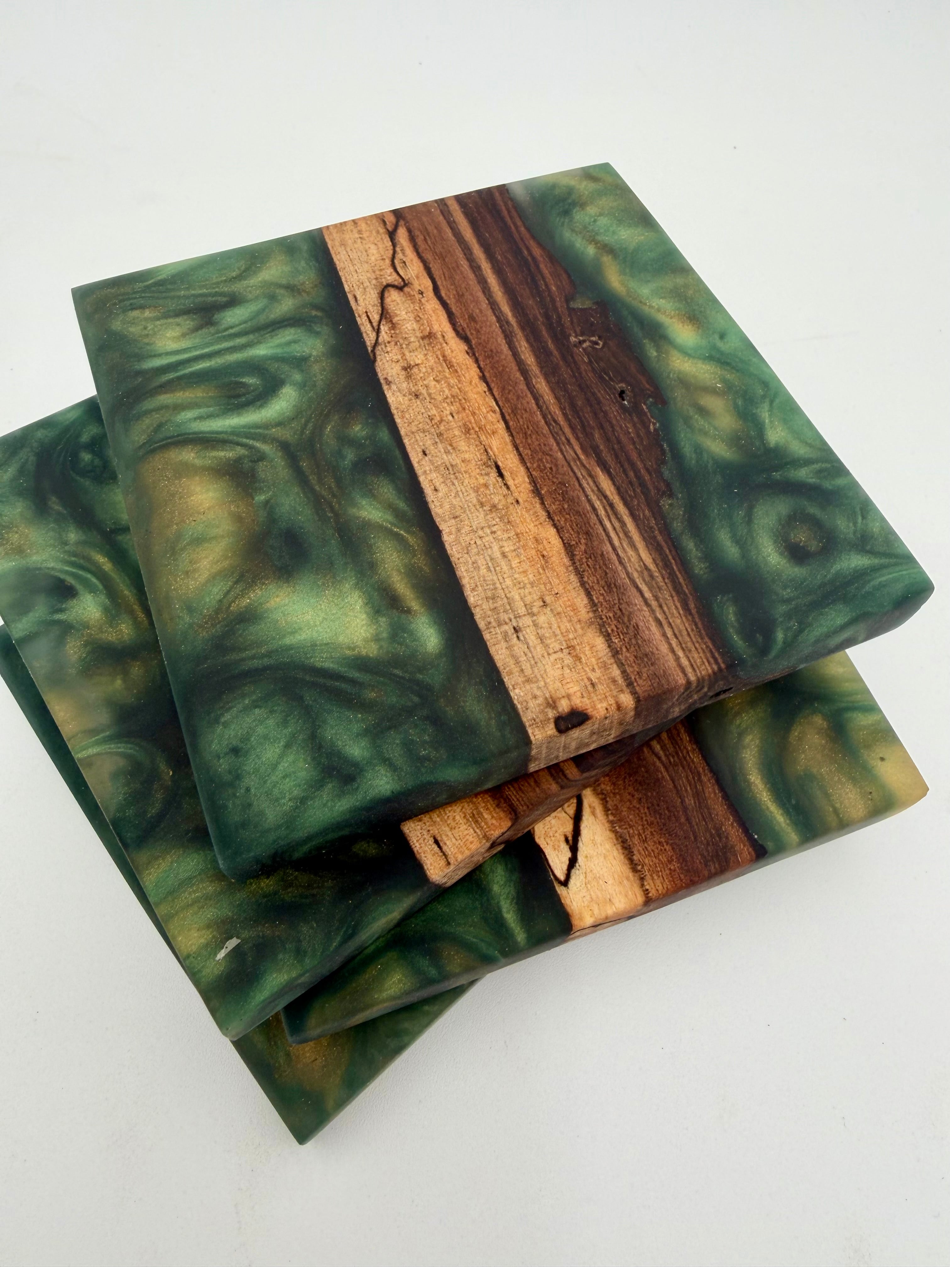 Live Edge Black Walnut and Resin Coasters, Set of 4