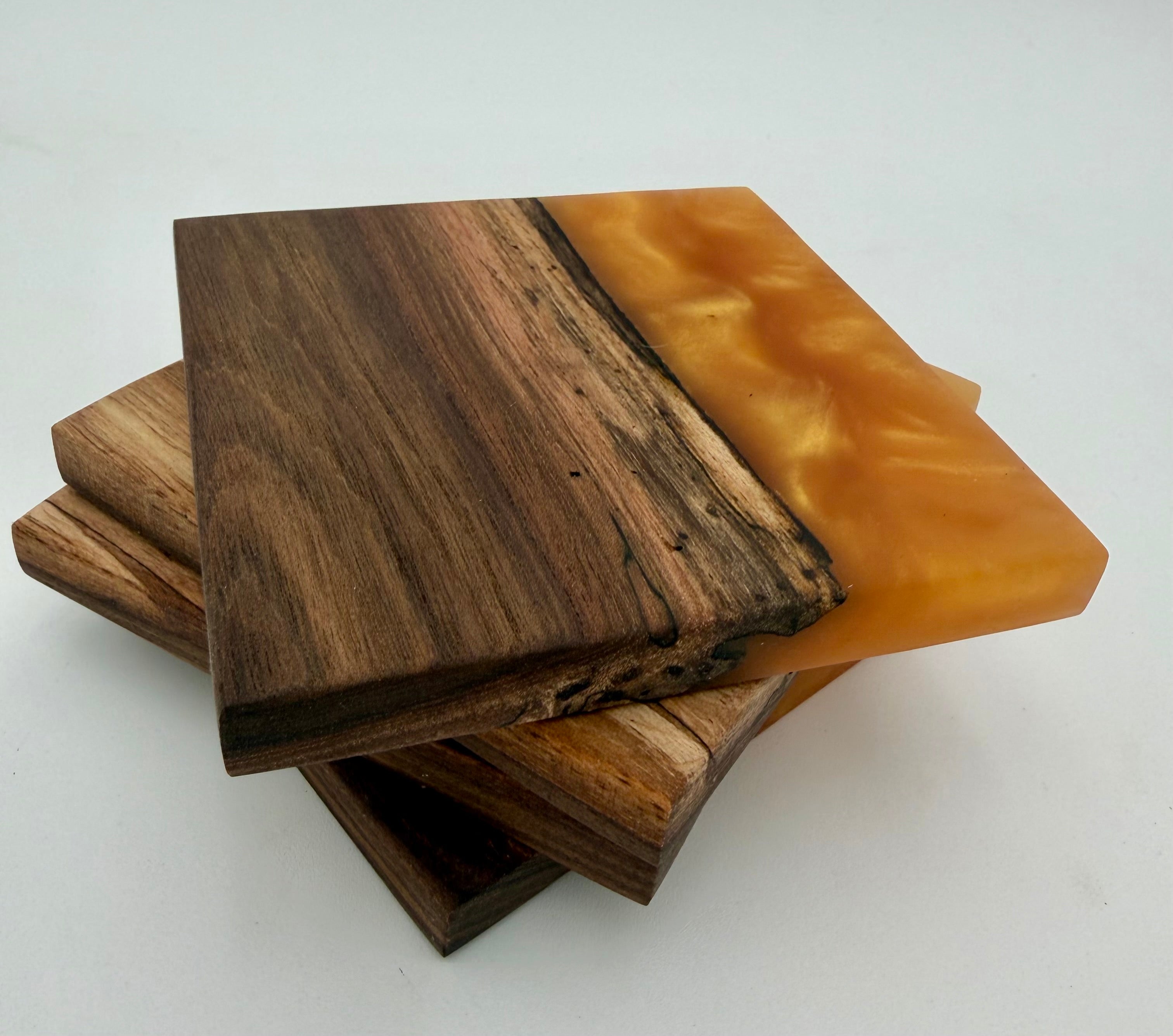 Live Edge Black Walnut and Resin Coasters, Set of 4