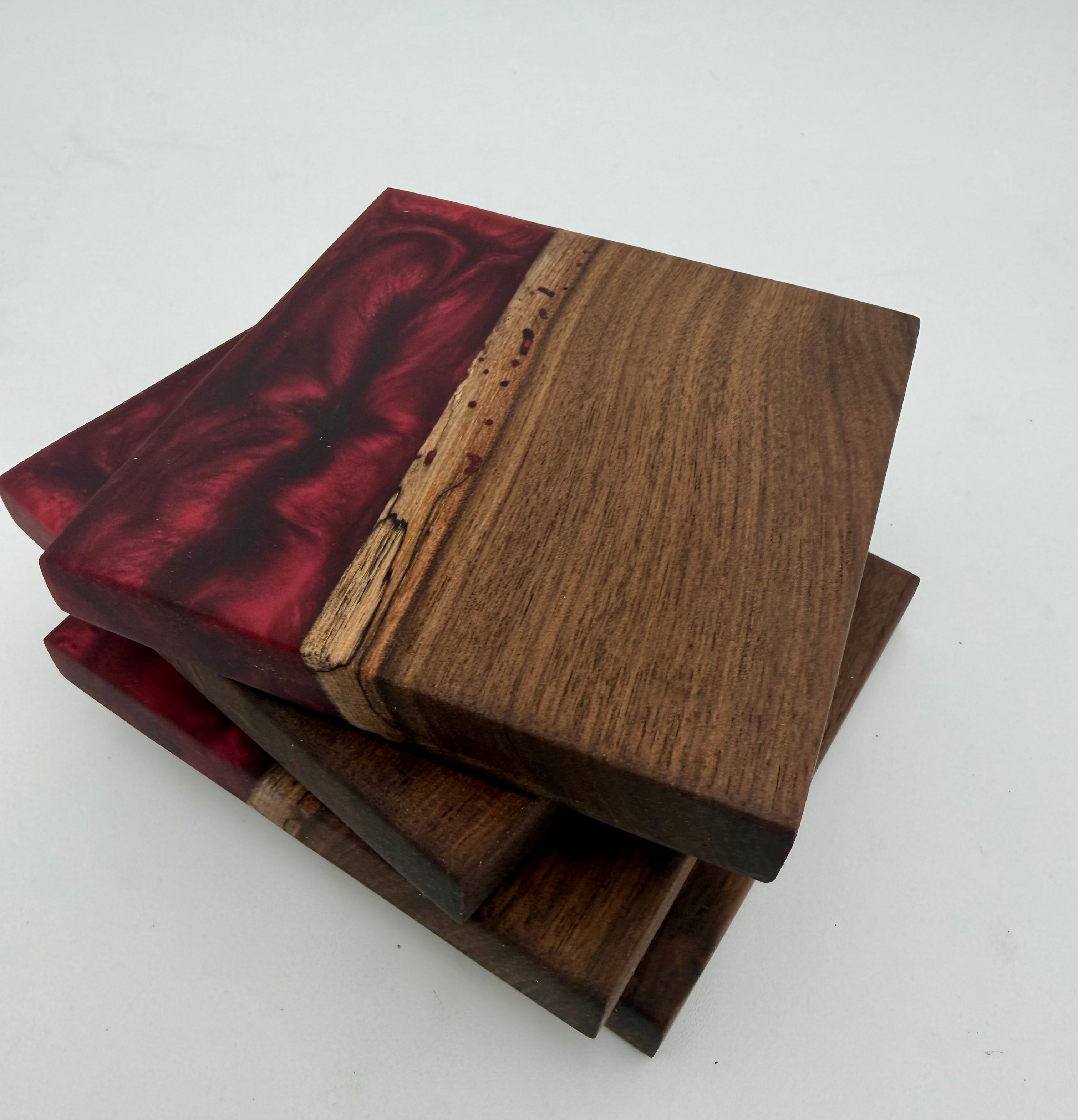 Live Edge Black Walnut and Resin Coasters, Set of 4