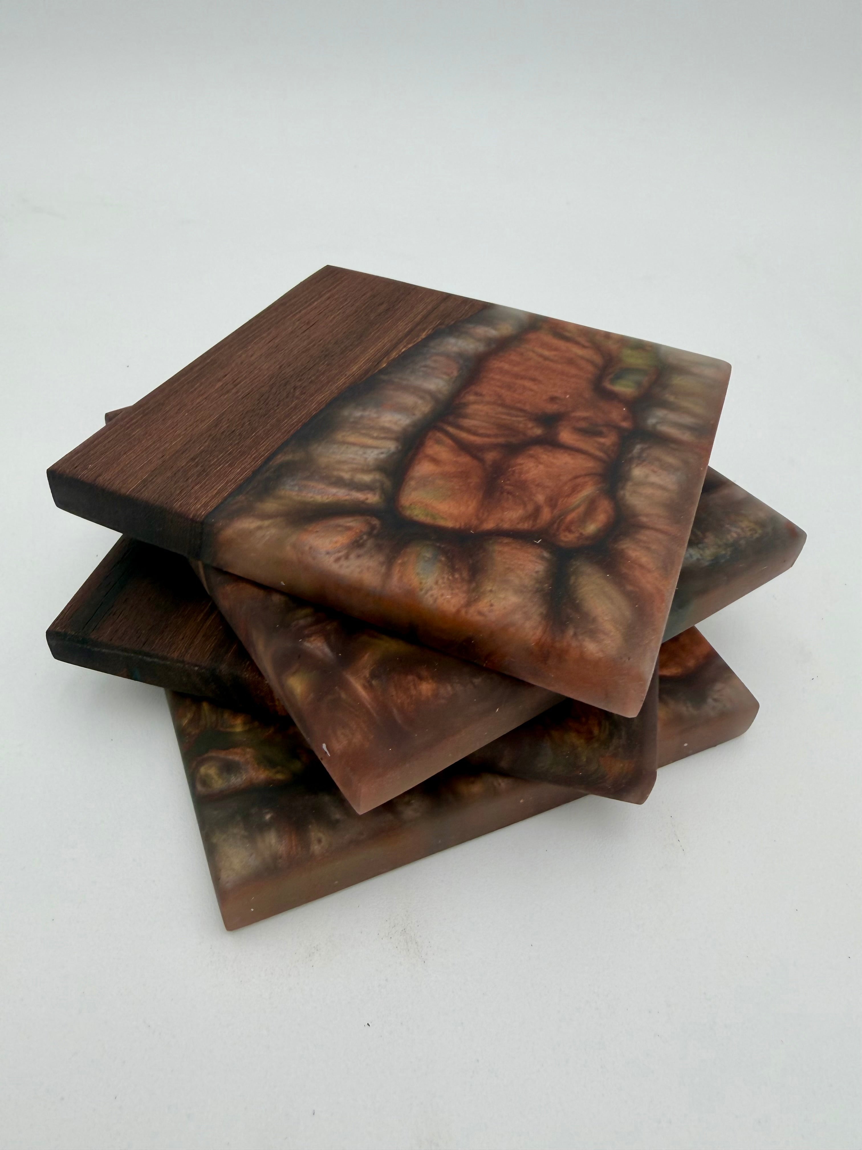 Live Edge Black Walnut and Resin Coasters, Set of 4