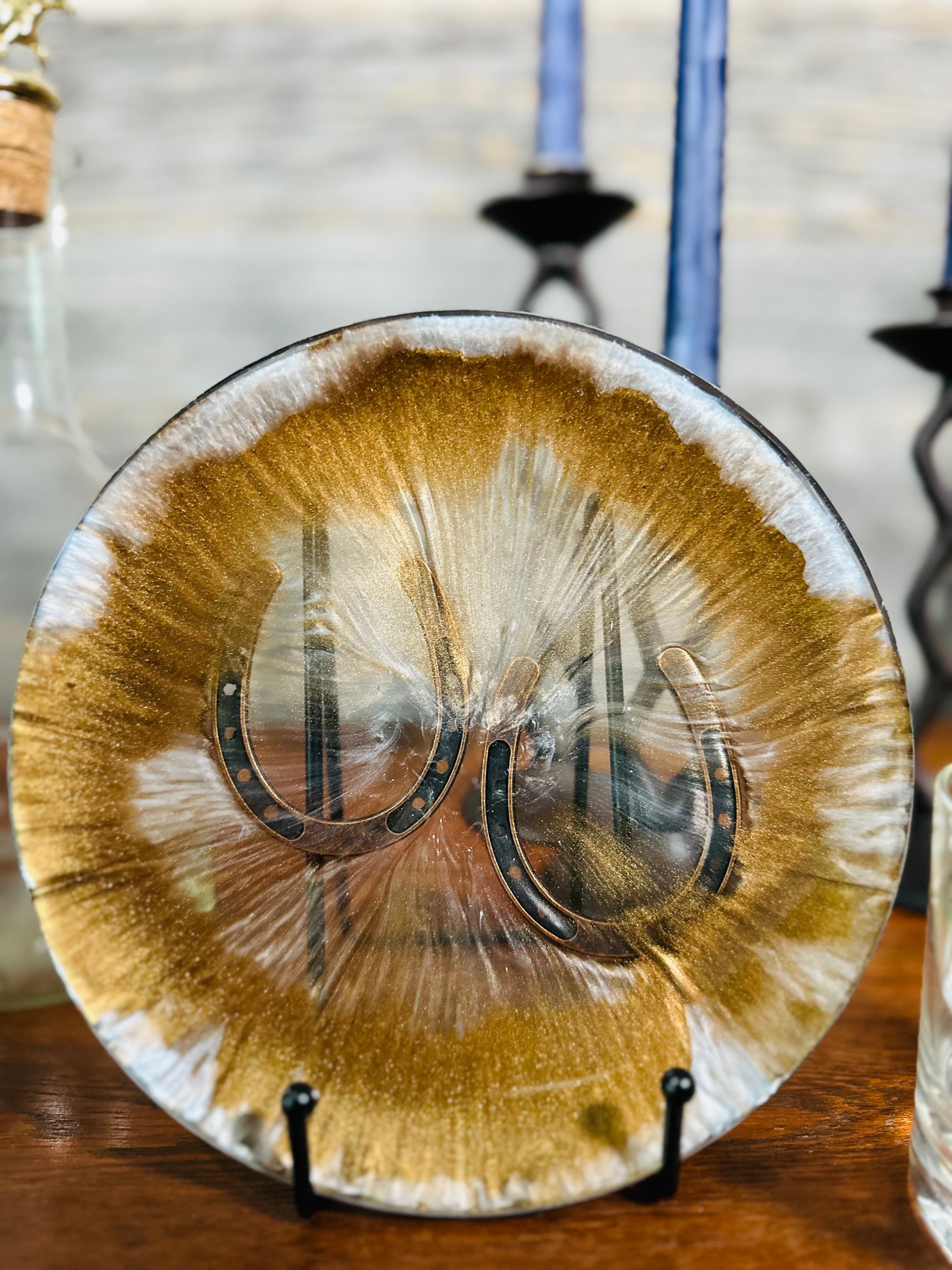 Handcrafted Resin Art Bowl - Featuring Equestrian Themed Inlays -Large
