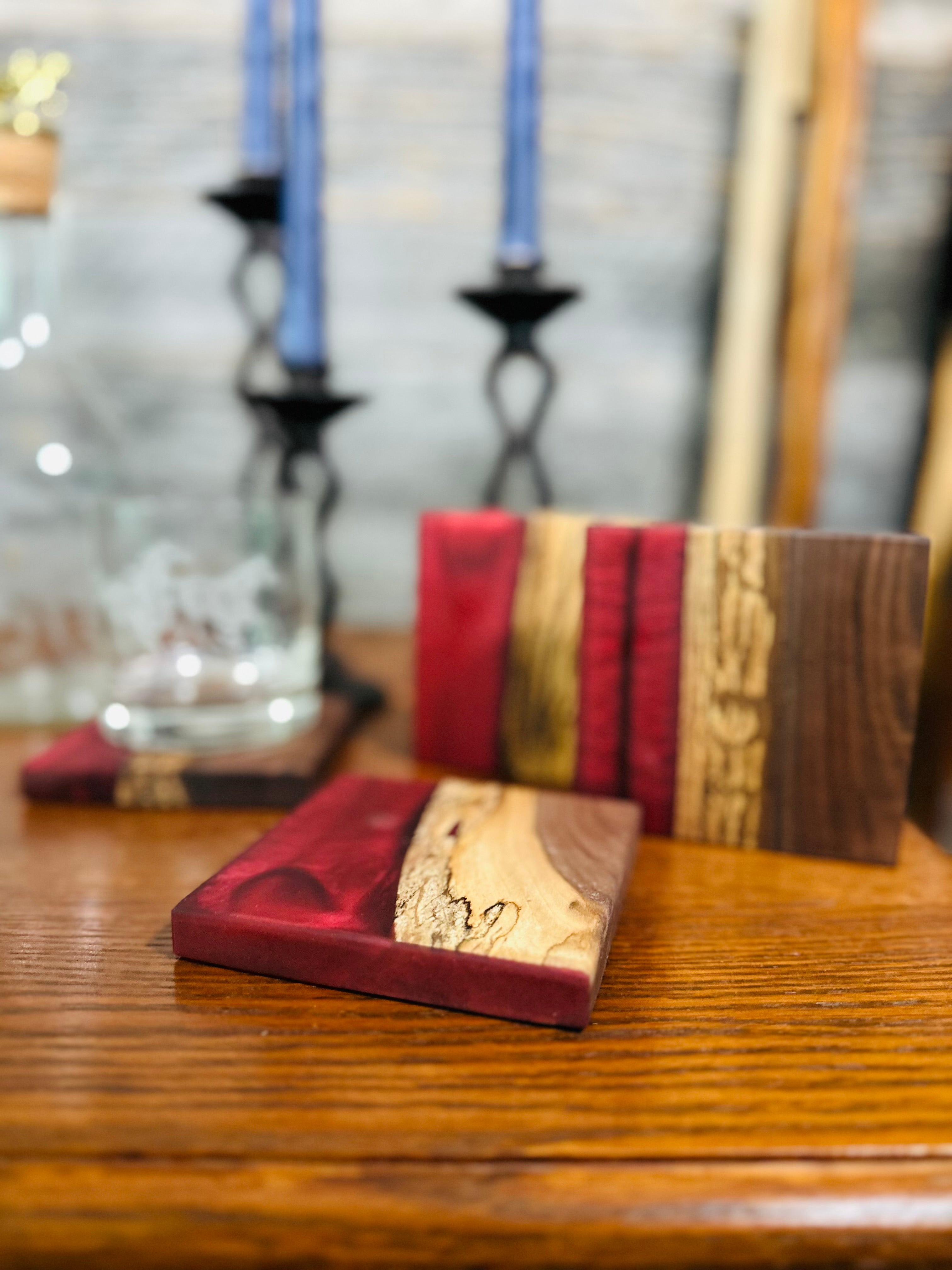 Black Walnut and Resin Coasters, Set of 4