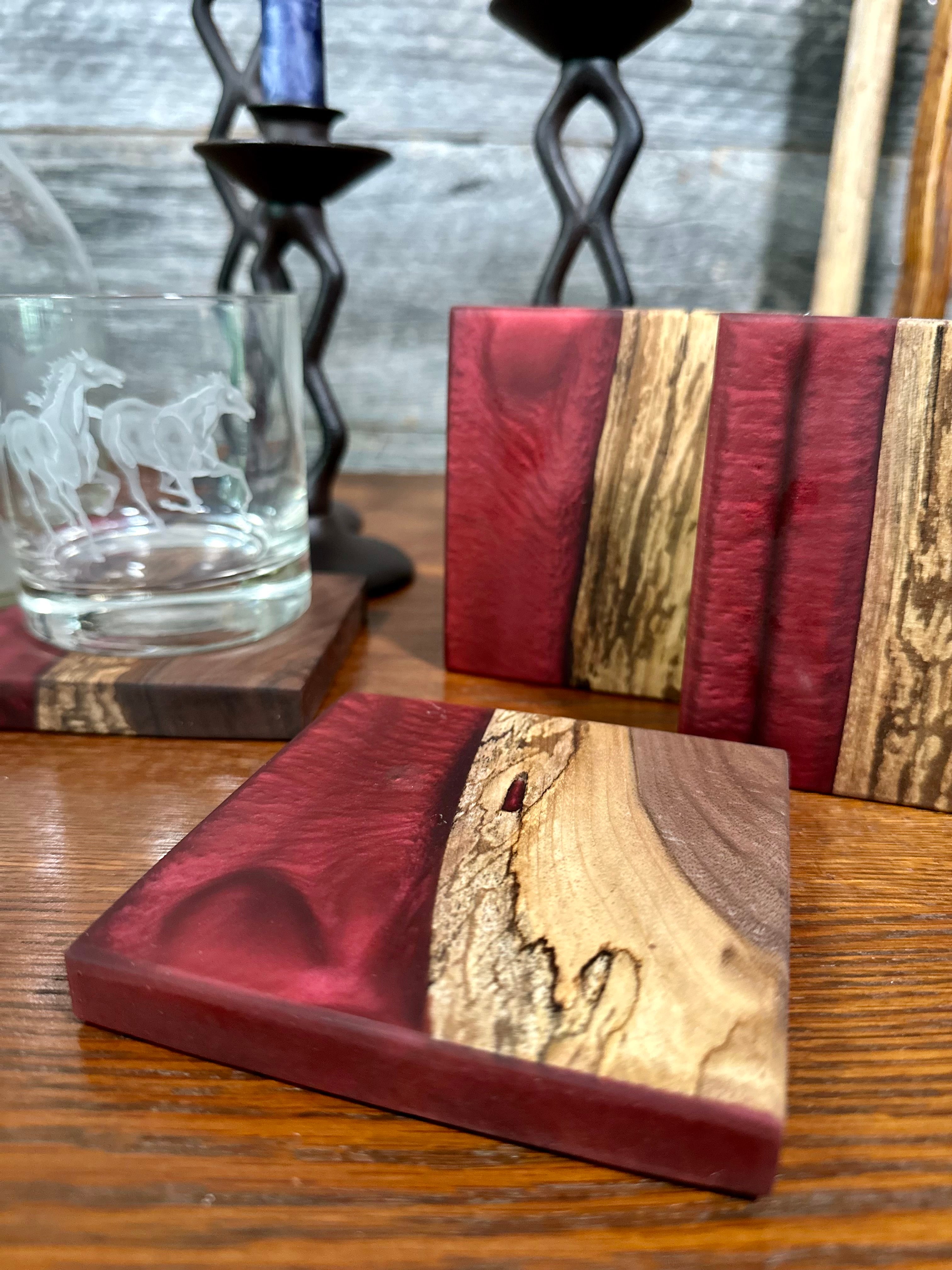 Black Walnut and Resin Coasters, Set of 4