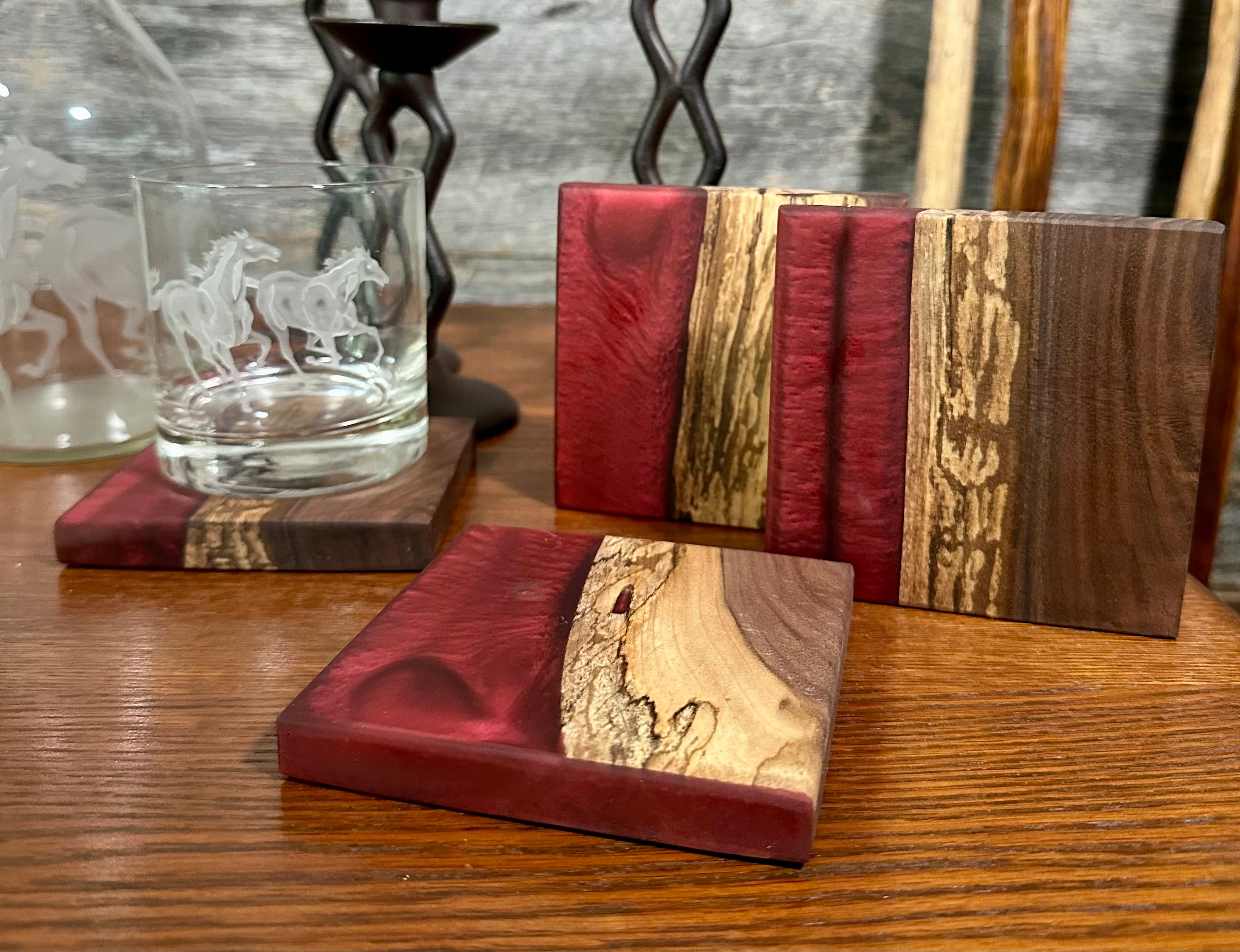Black Walnut and Resin Coasters, Set of 4