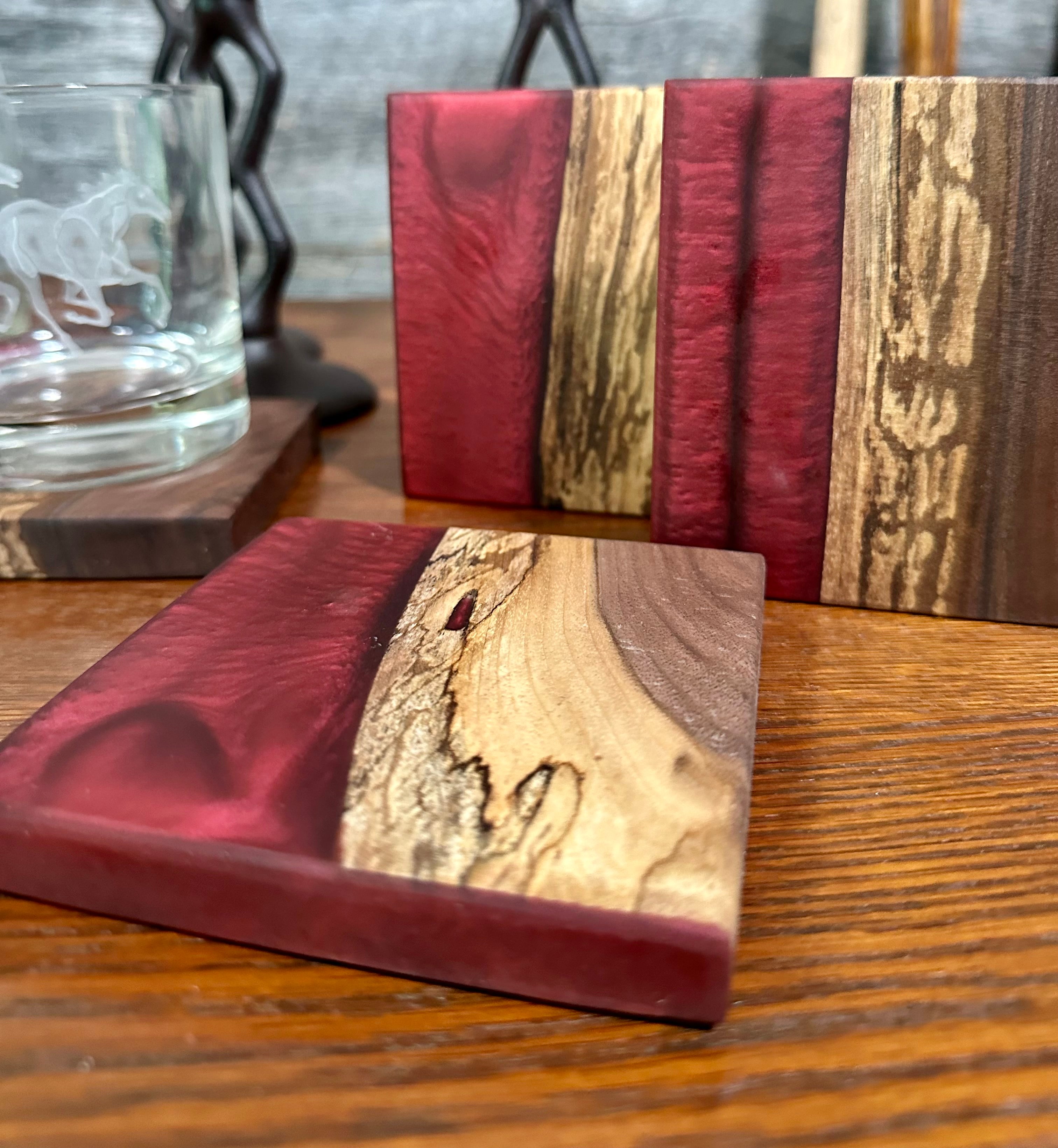 Black Walnut and Resin Coasters, Set of 4