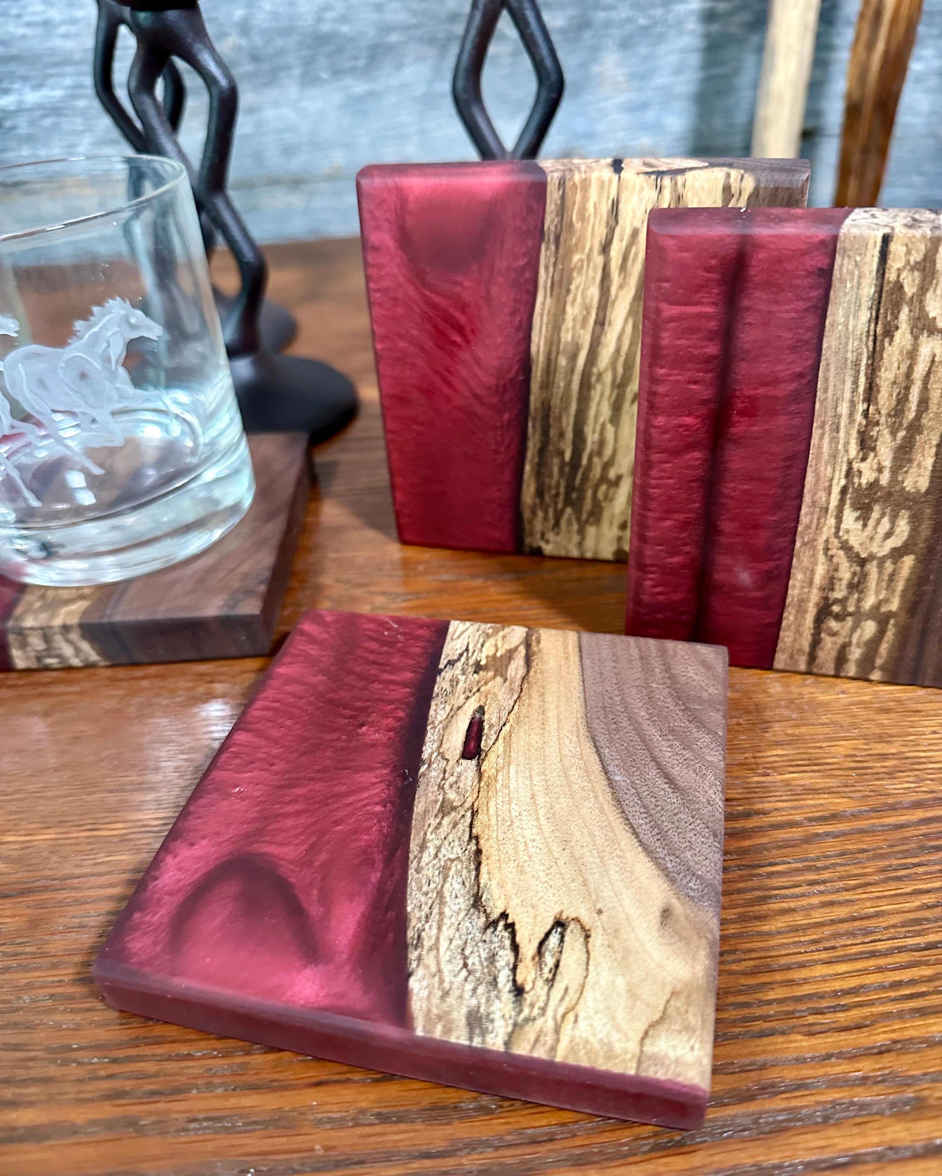 Black Walnut and Resin Coasters, Set of 4