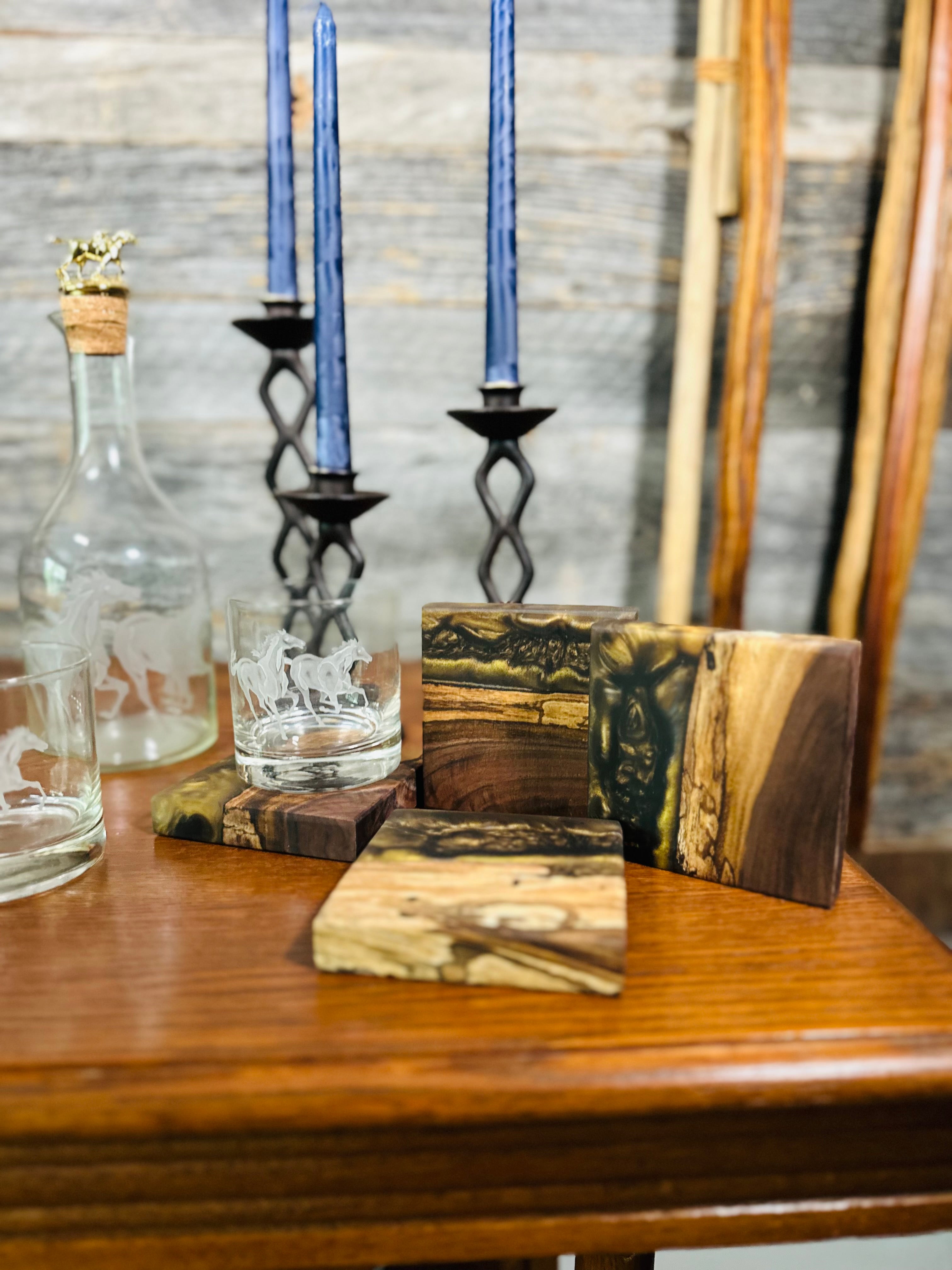 Black Walnut and Resin Coasters, Set of 4