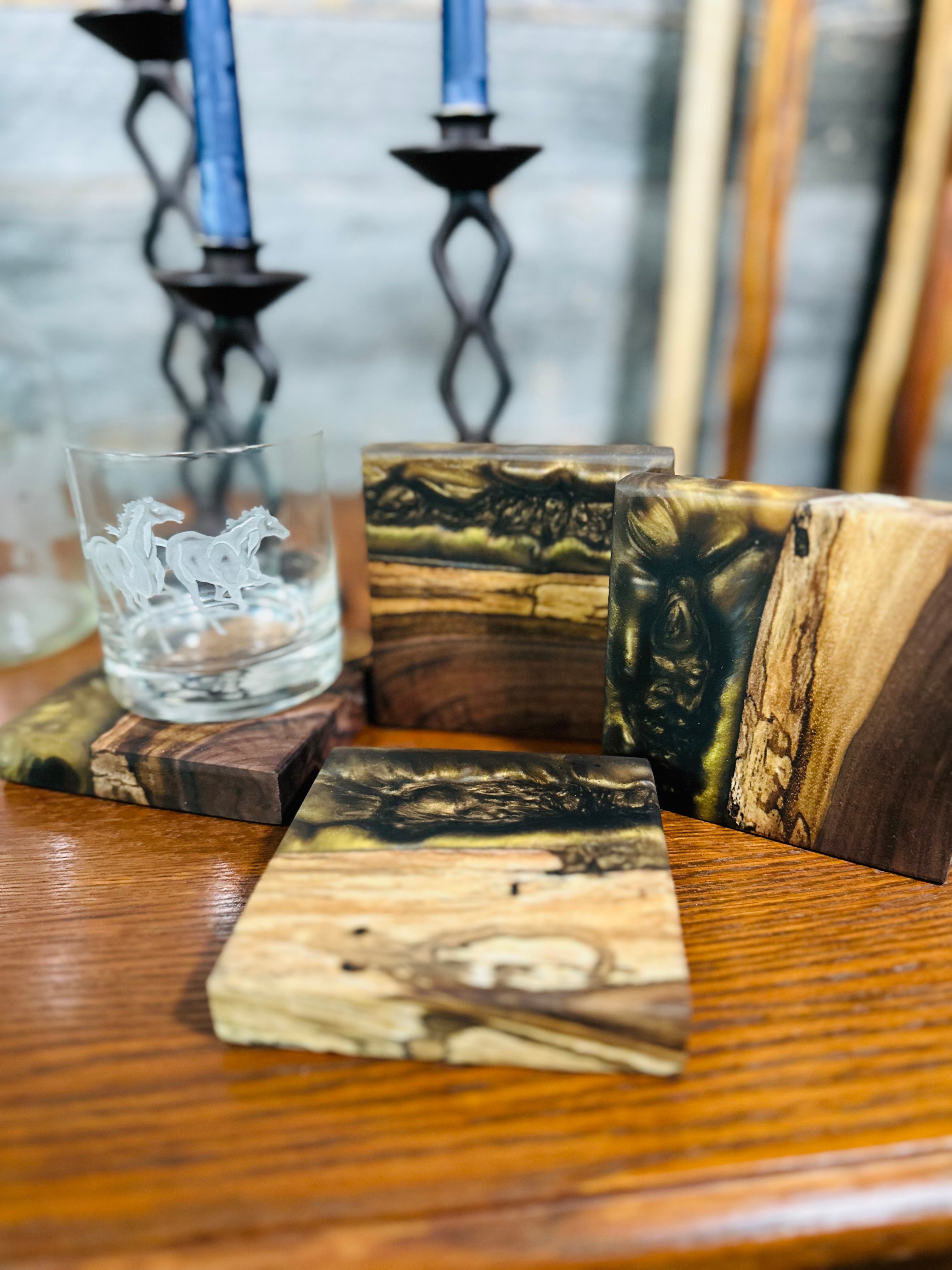 Black Walnut and Resin Coasters, Set of 4