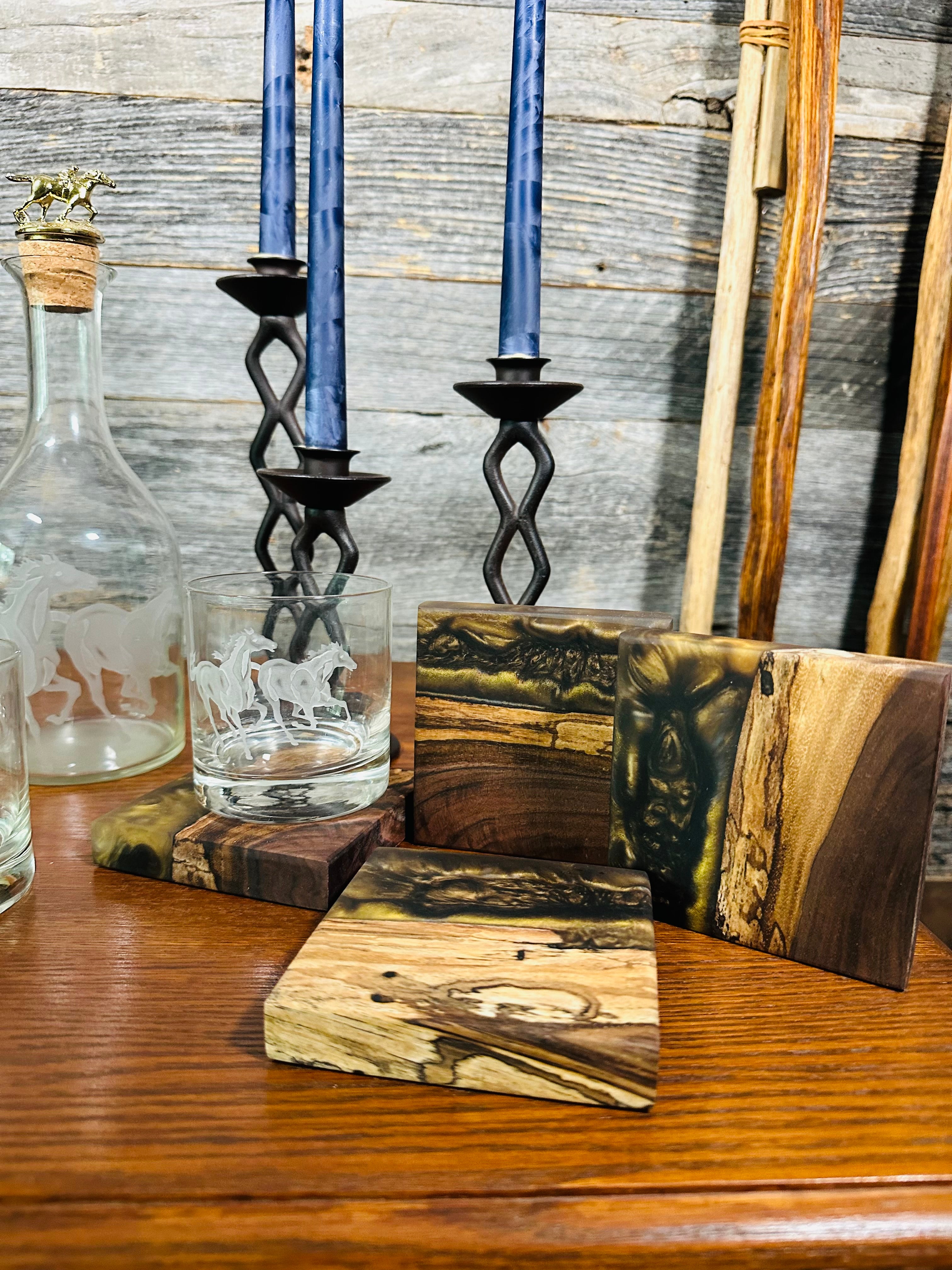 Black Walnut and Resin Coasters, Set of 4
