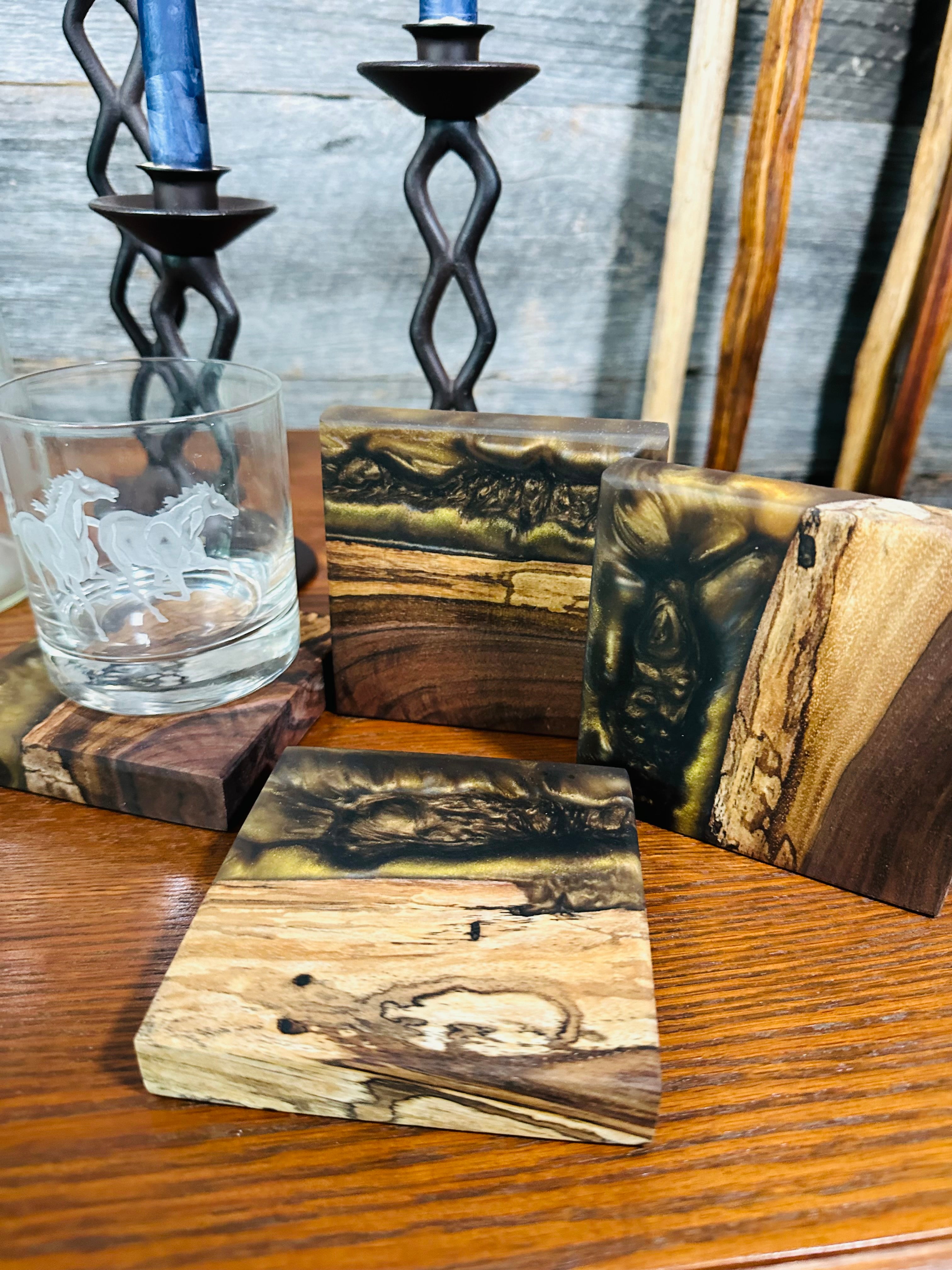 Black Walnut and Resin Coasters, Set of 4