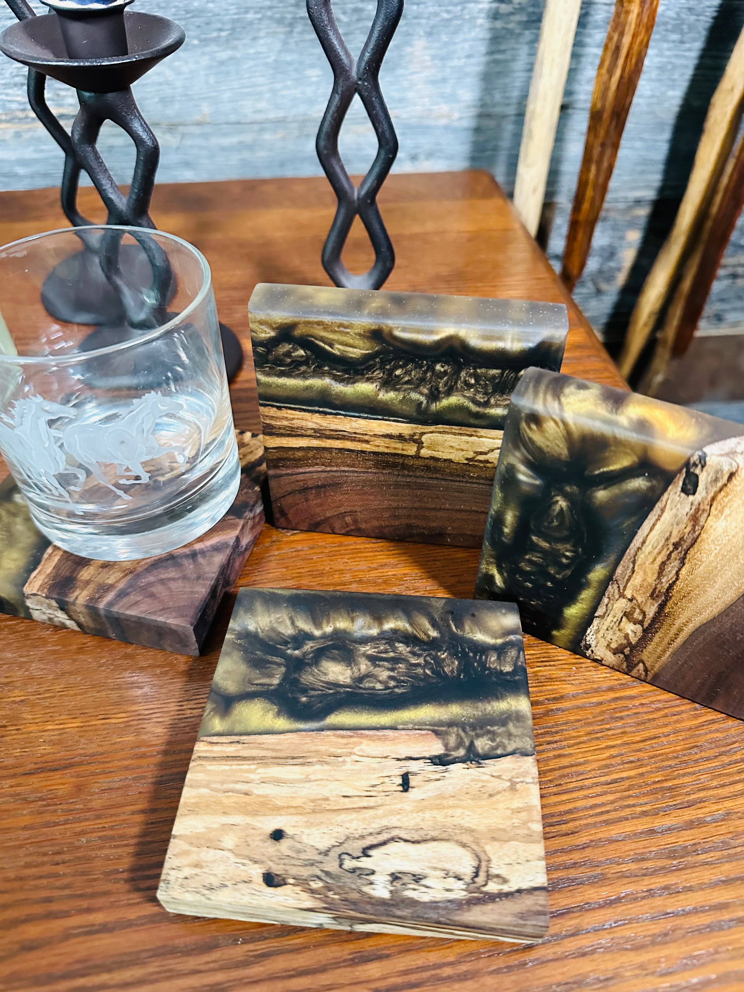 Black Walnut and Resin Coasters, Set of 4
